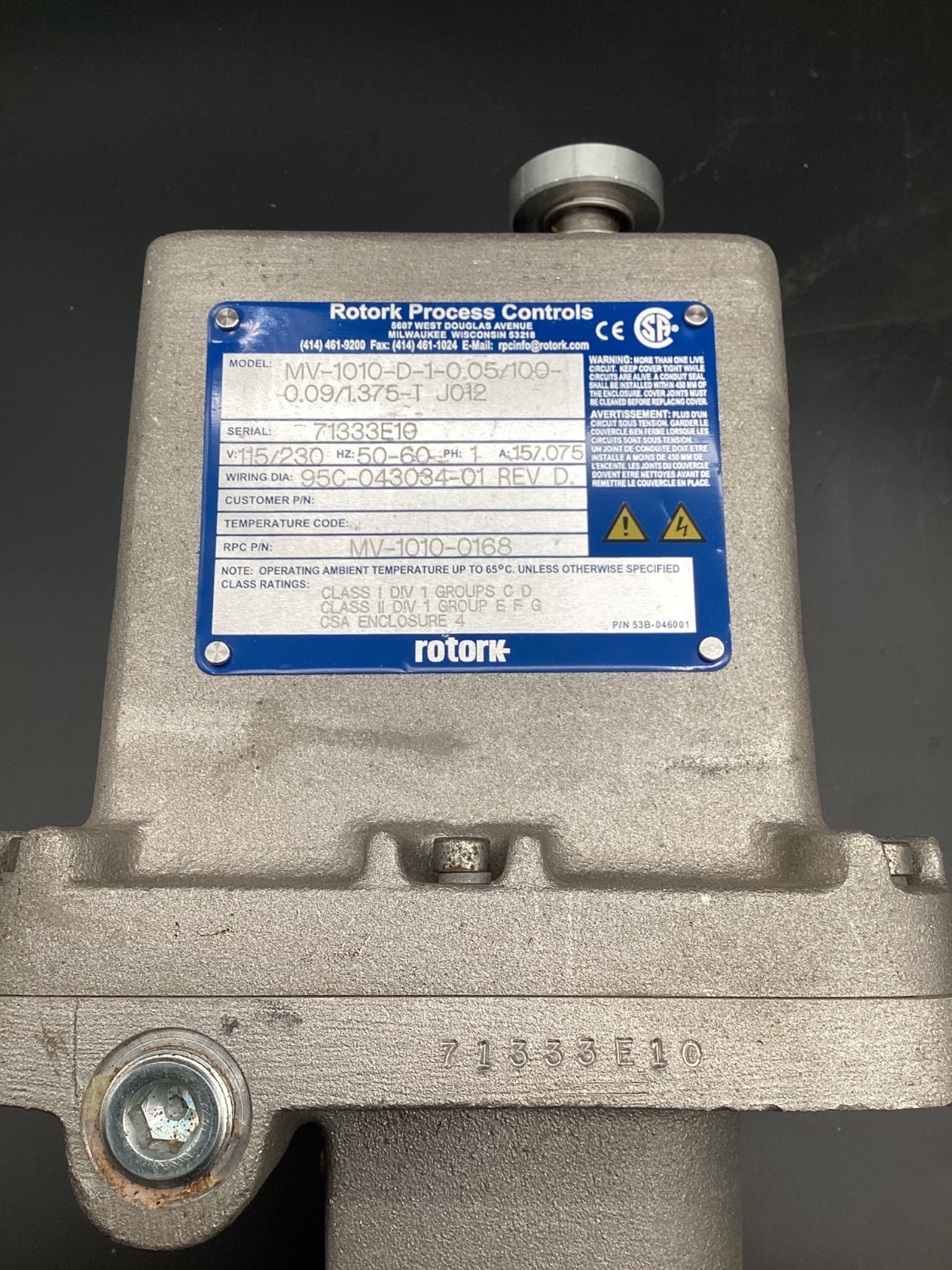 ROTORK MV-1010-D-1-0.05/100-0.09-1.375-TJ012 Electric Valve Actuator w/ Valve NEW 2