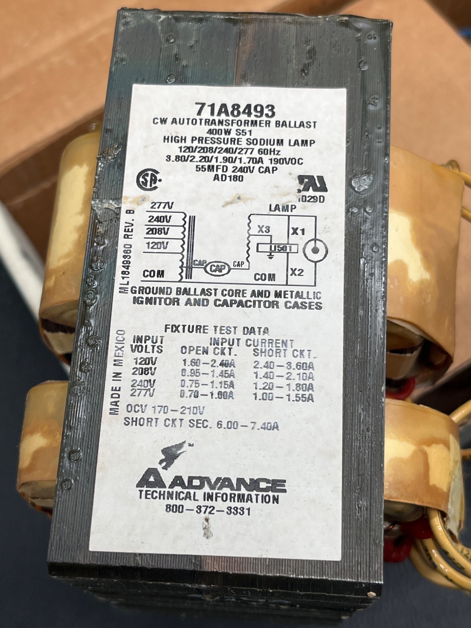 ADVANCE 71A8473-001D 400W HPS Ballast Kit 120-277V NEW 1