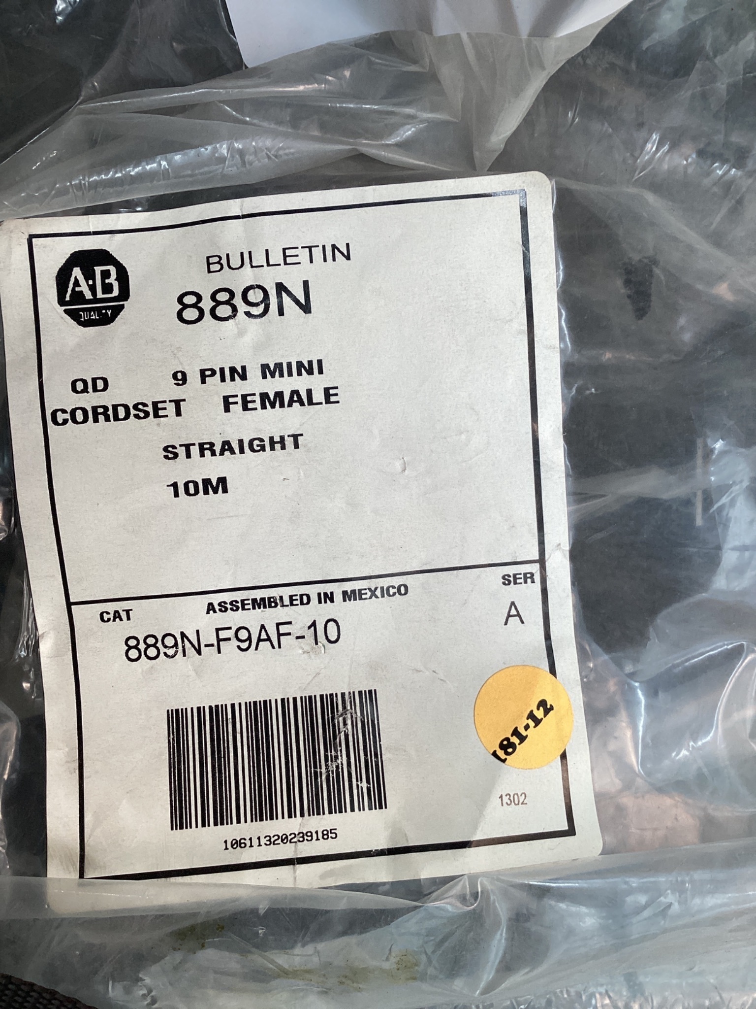 ALLEN BRADLEY 889N-F9AF-10 9 PIN MINI FEMALE CORDSET 10M NEW 5