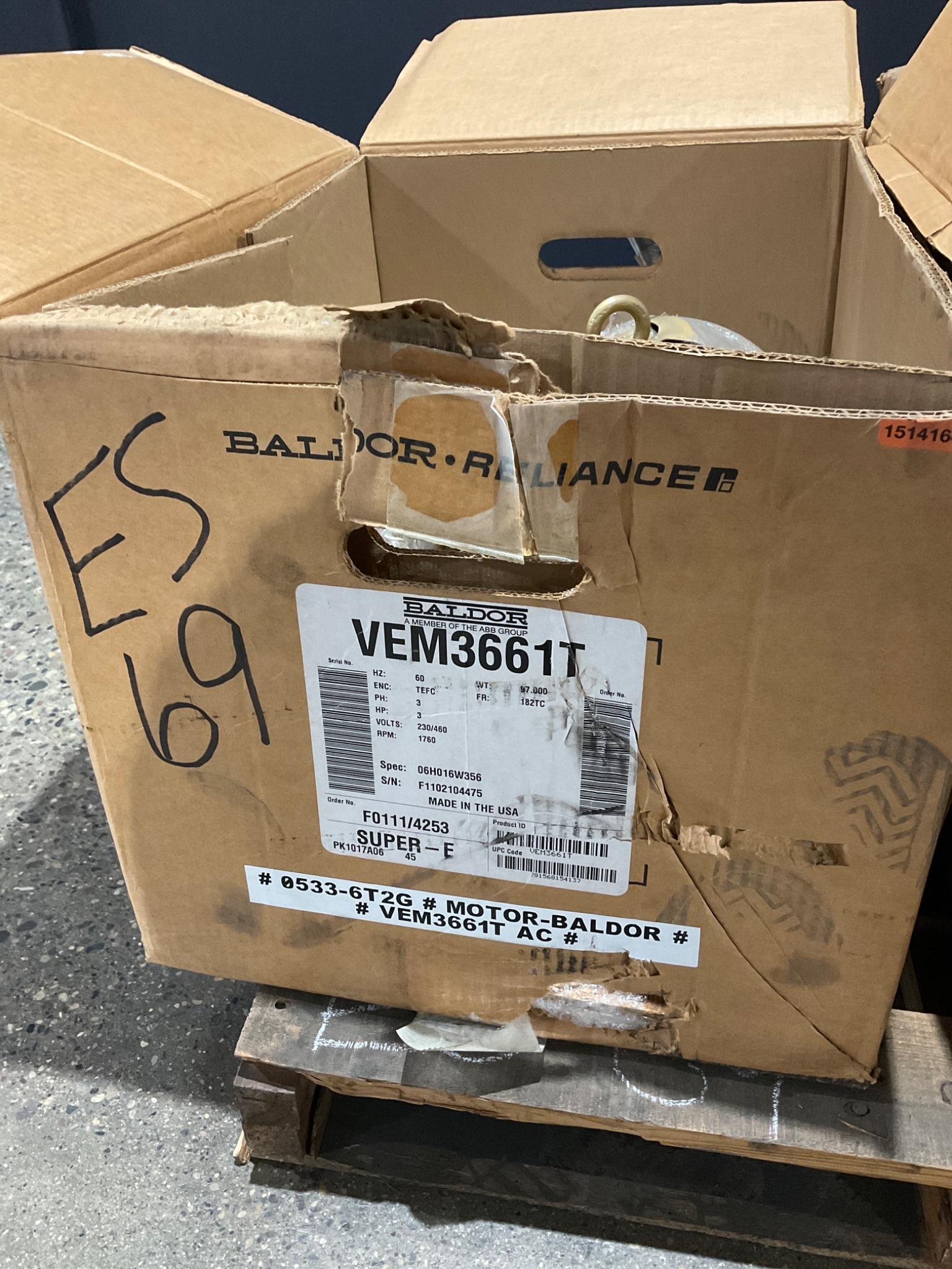 BALDOR VEM3661T Three Phase AC Motor 3HP / 1800 RPM / 182TC FRAME - NEW 2