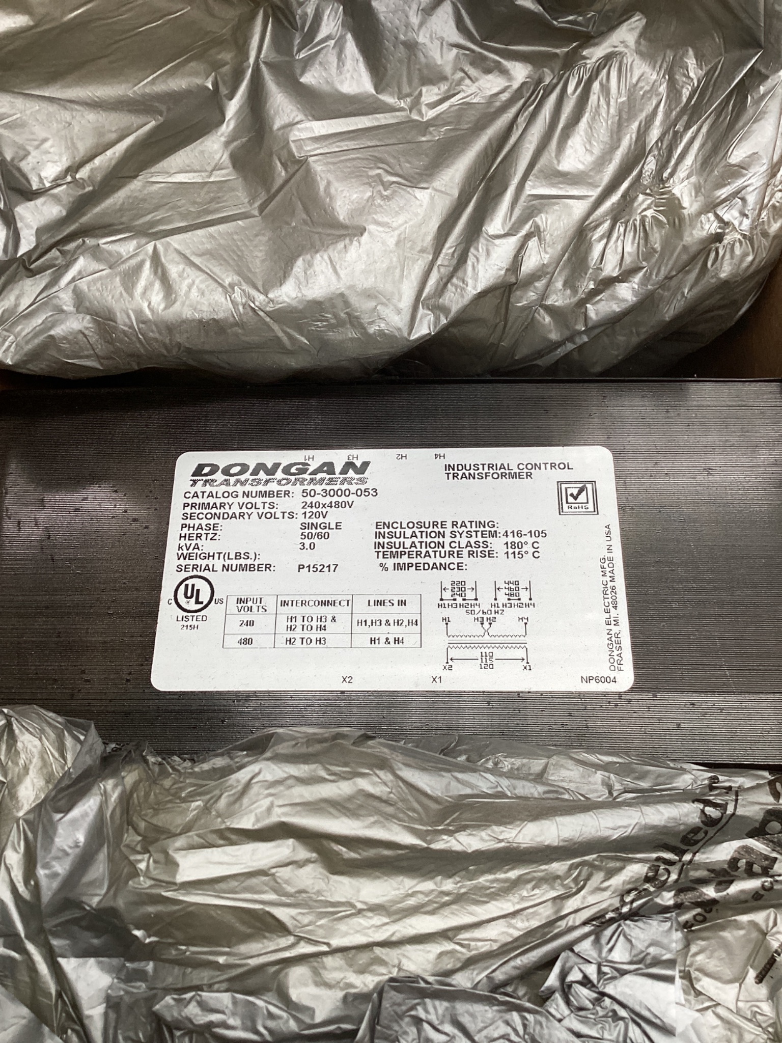 DONGAN 50-3000-053 Industrial Control Transformer 3kVA 240/480-120V NEW 5