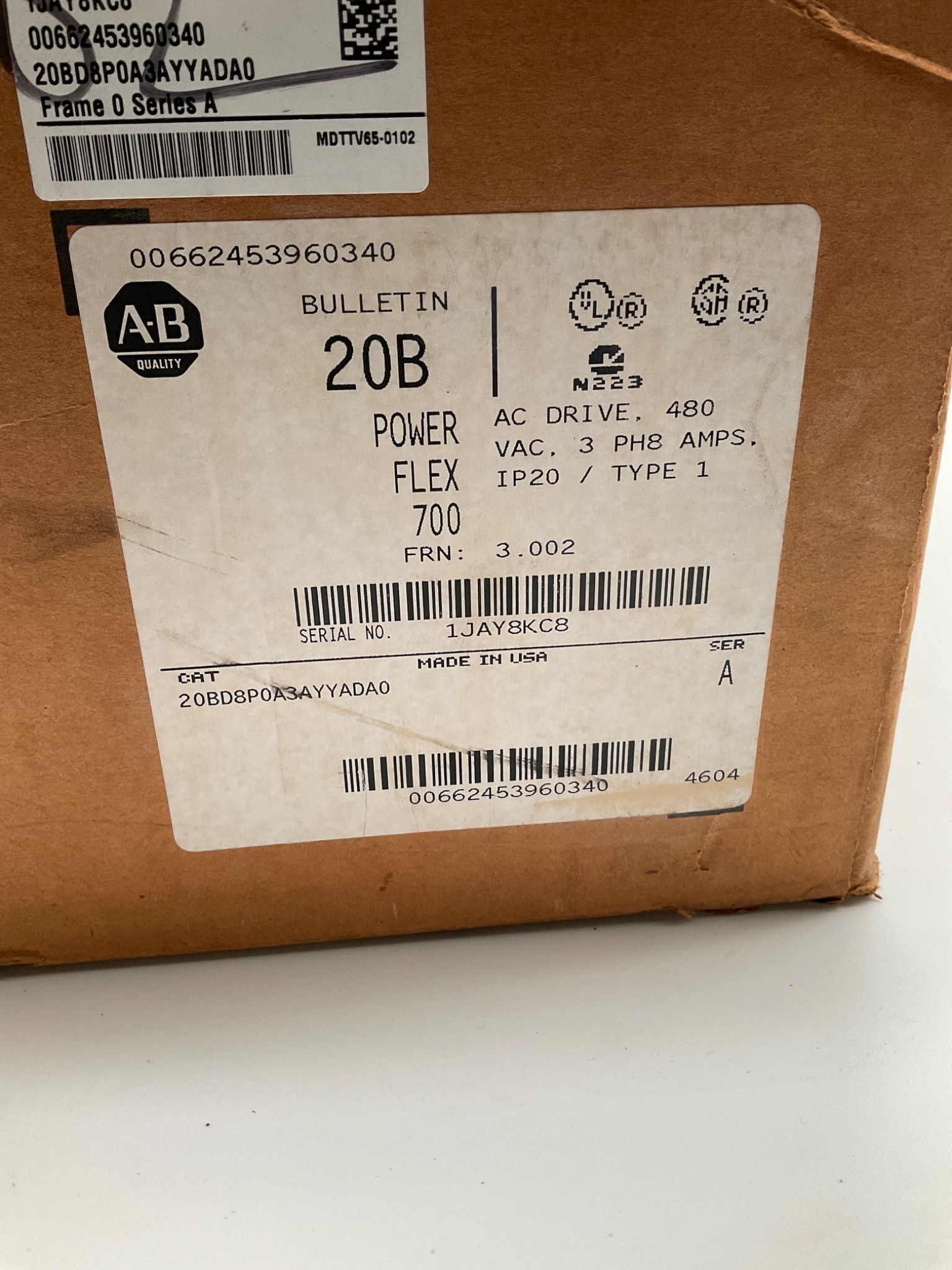 ALLEN‑BRADLEY 20BD8P0A3AYYADA0 PowerFlex 700 AC Drive NEW 1