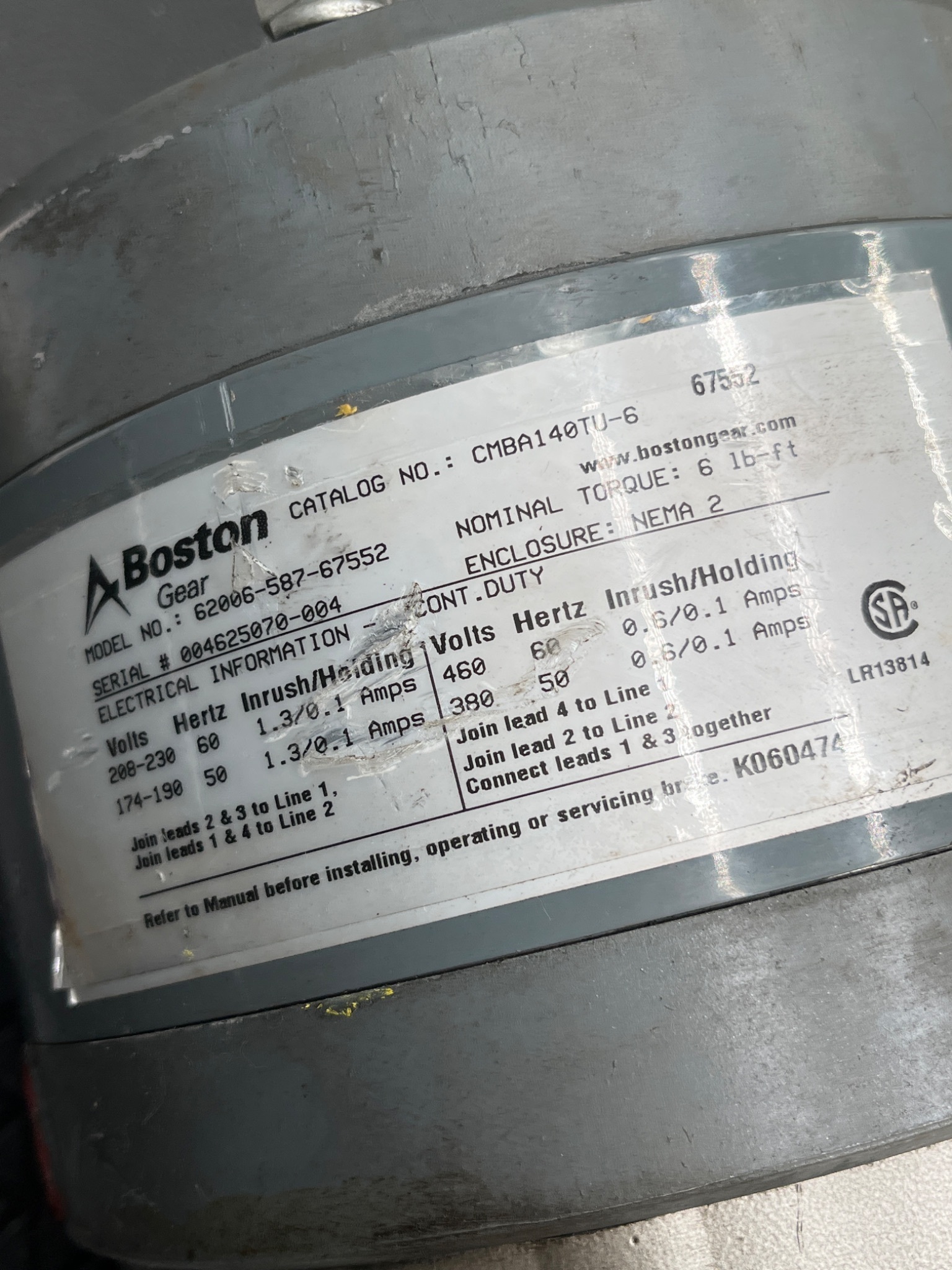 BOSTON GEAR CMBA140TU-6 Gearmotor USED 5