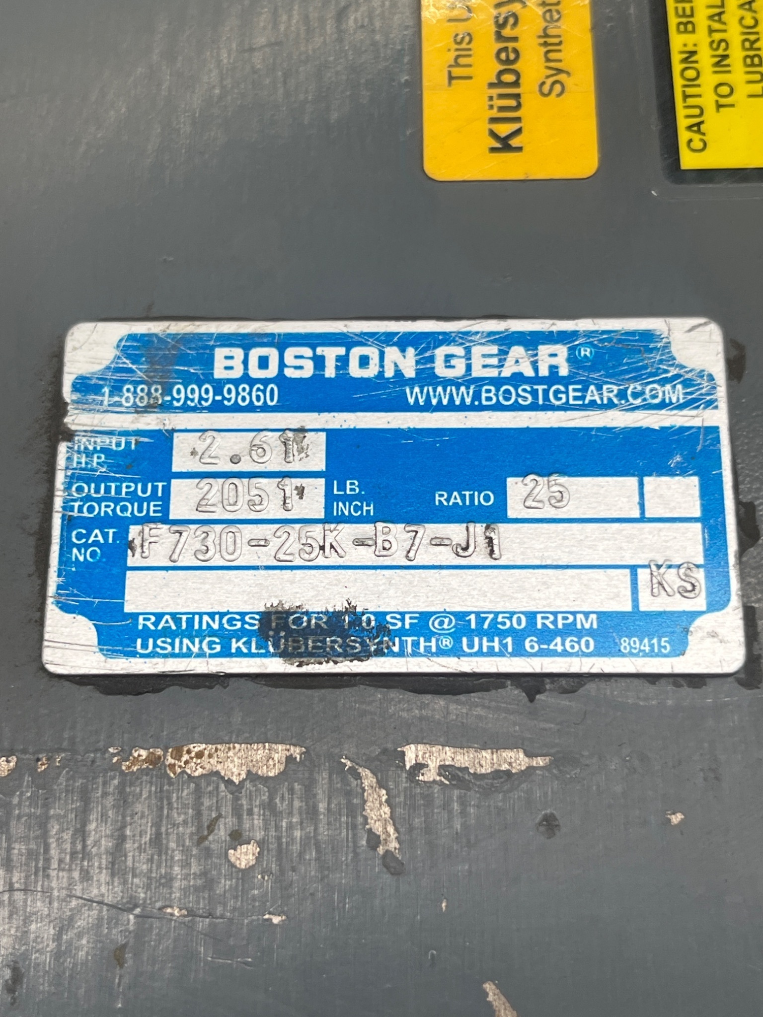BOSTON GEAR F730-25K-B7-J1 25:1 Gear Reducer USED 5