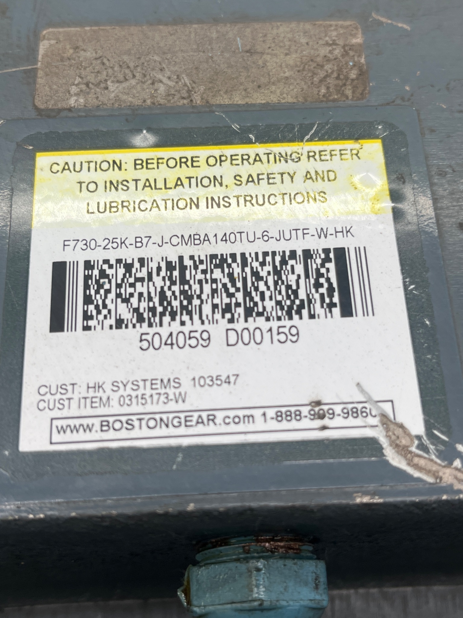 BOSTON GEAR F73025KB7J CMBA140TU Gear Reducer 25:1 C-Face USED 4