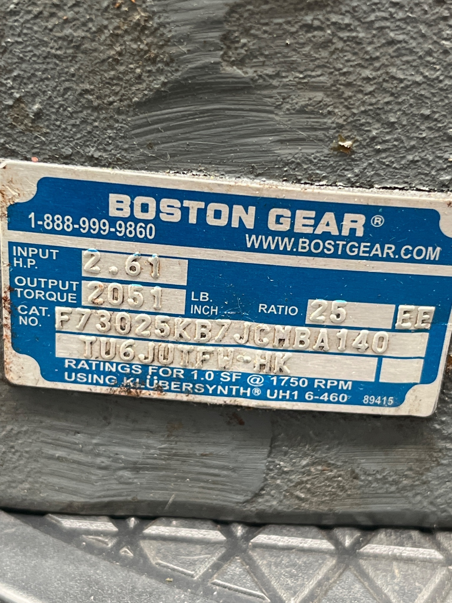 BOSTON GEAR F73025KB7J CMBA140TU Gear Reducer 25:1 C-Face USED 5
