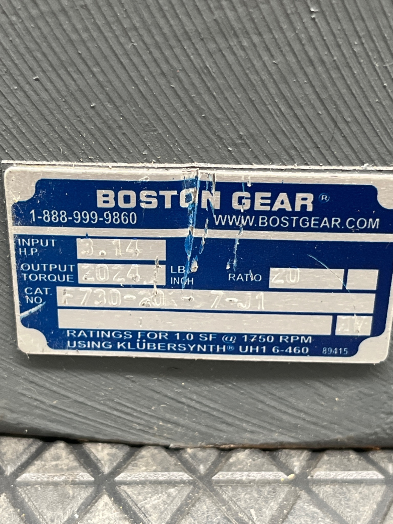 BOSTON GEAR F730-20K-B7-J1 20:1 Gear Reducer USED 5
