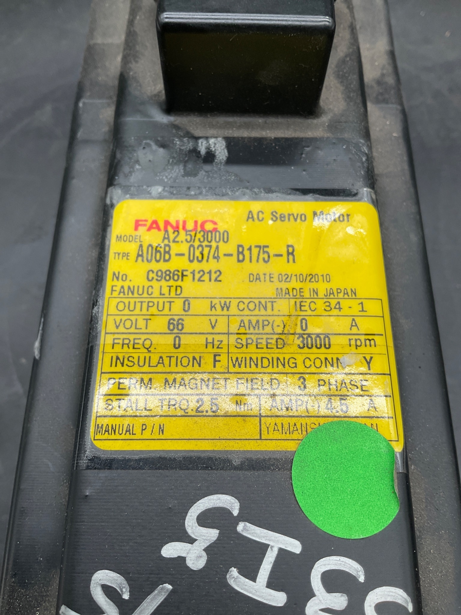 FANUC A06B-0374-B175-R AC Servo Motor A2.5/3000 66V 3000RPM USED 2