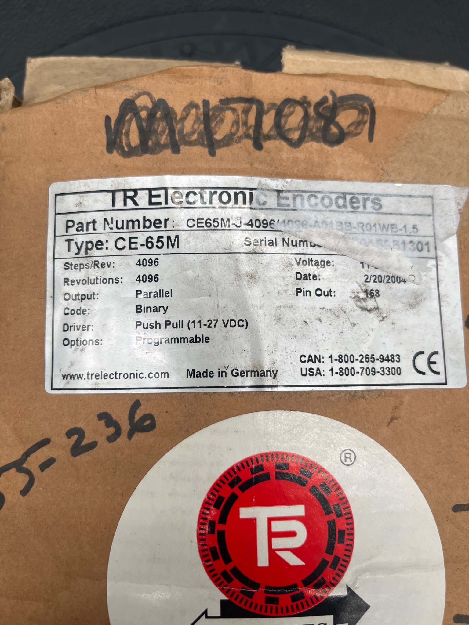 TR Electronic CE65M-J-4096/4096-A01BB-R01WB-1.5 Absolute Rotary Encoder NEW 4