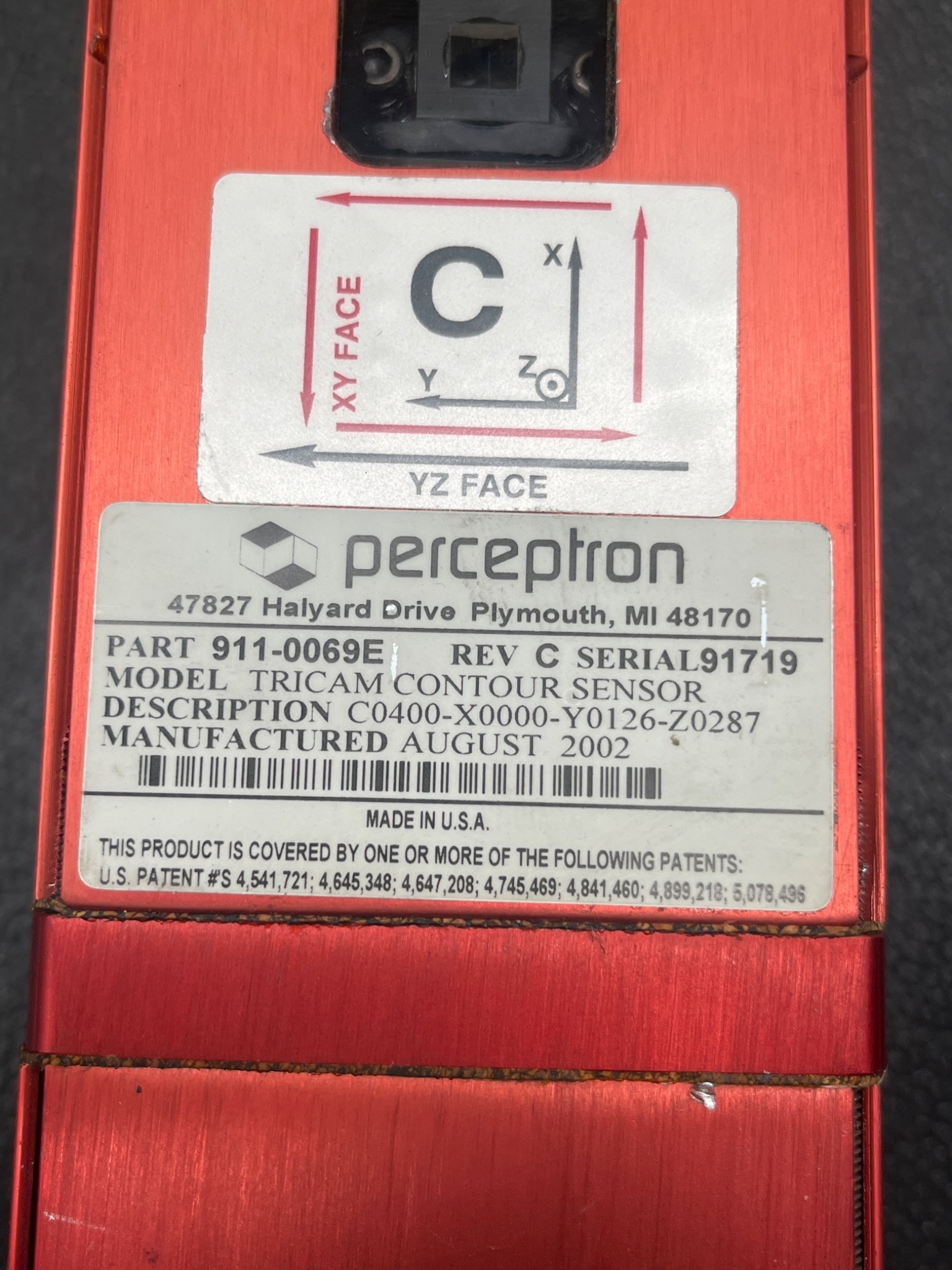 PERCEPTRON 911-0069E Rev C Tricam Laser Contour Sensor USED 5