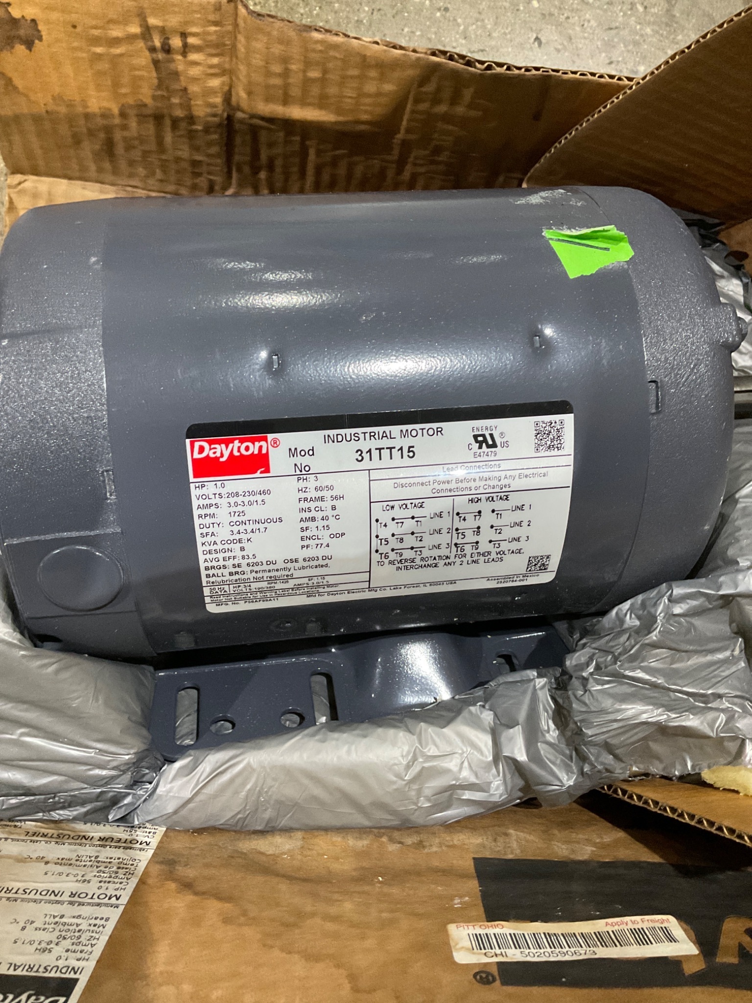 DAYTON 31TT15 3PH General Purpose Motor, 1HP / 1800 RPM / 56H - NEW 4
