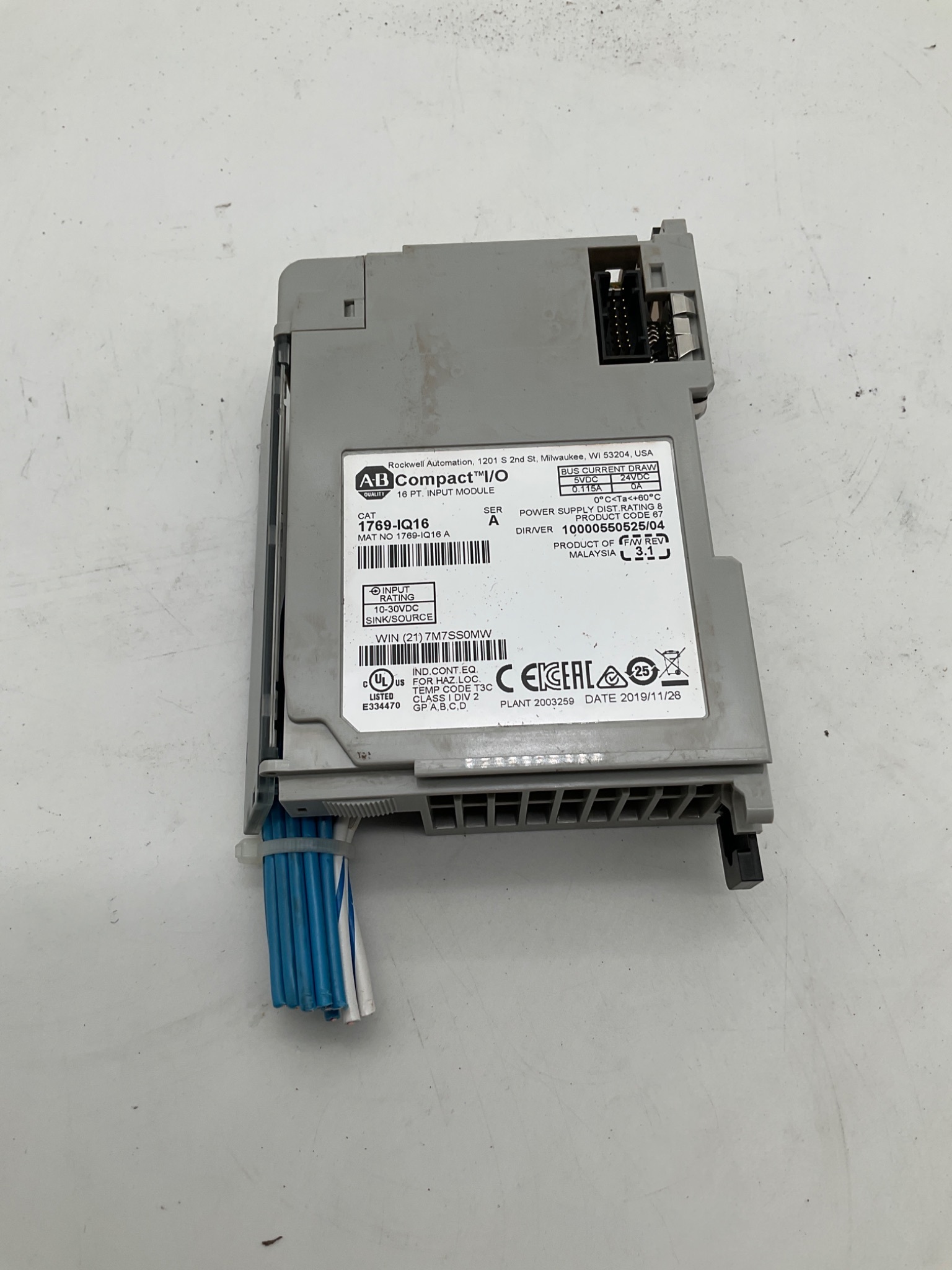 Allen-Bradley 1769-IQ16/A CompactLogix 16 Point DC Input Module USED 0