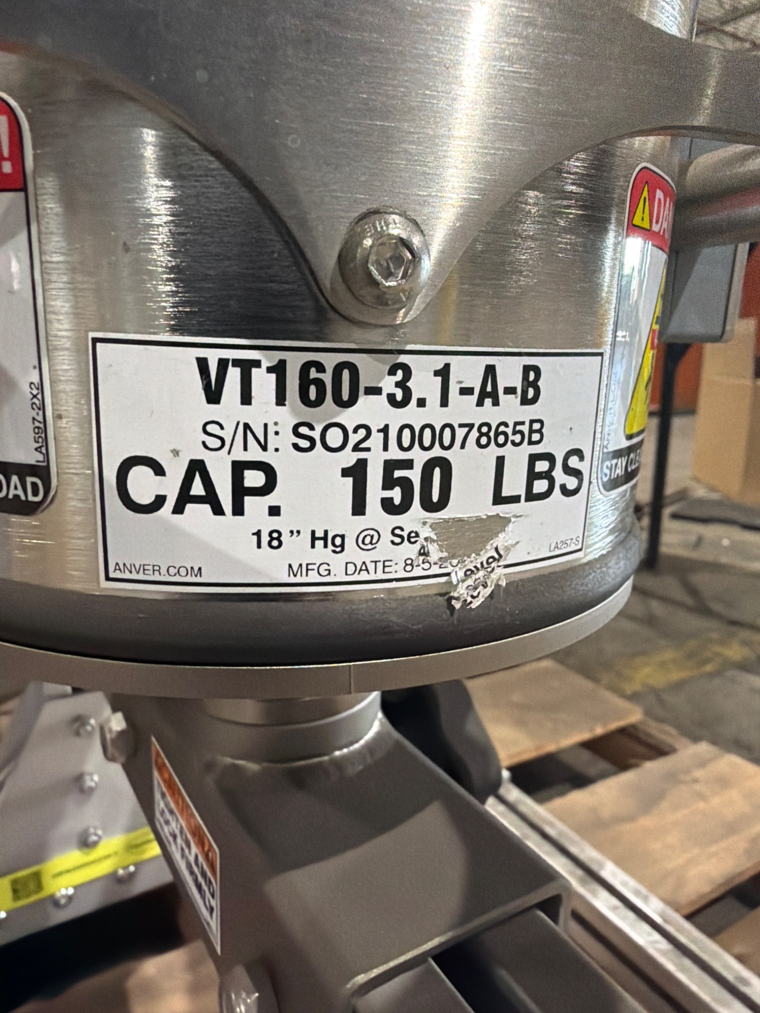 Anver VT-PLA-S Vacuum Lifting Device 150 lb Capacity USED 3