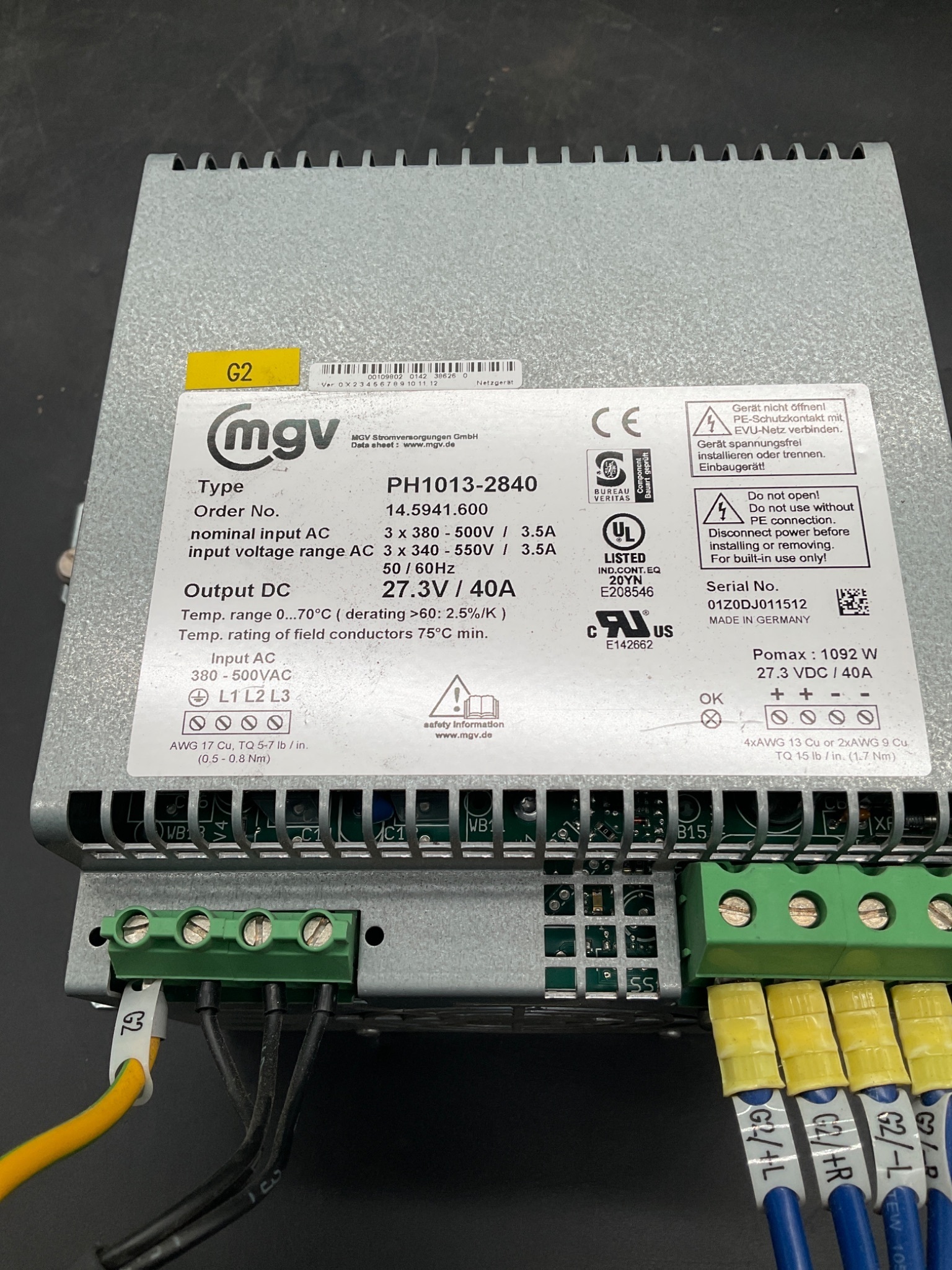 MGV PH1013-2840 Industrial Power Supply 27.3VDC 40A USED 3