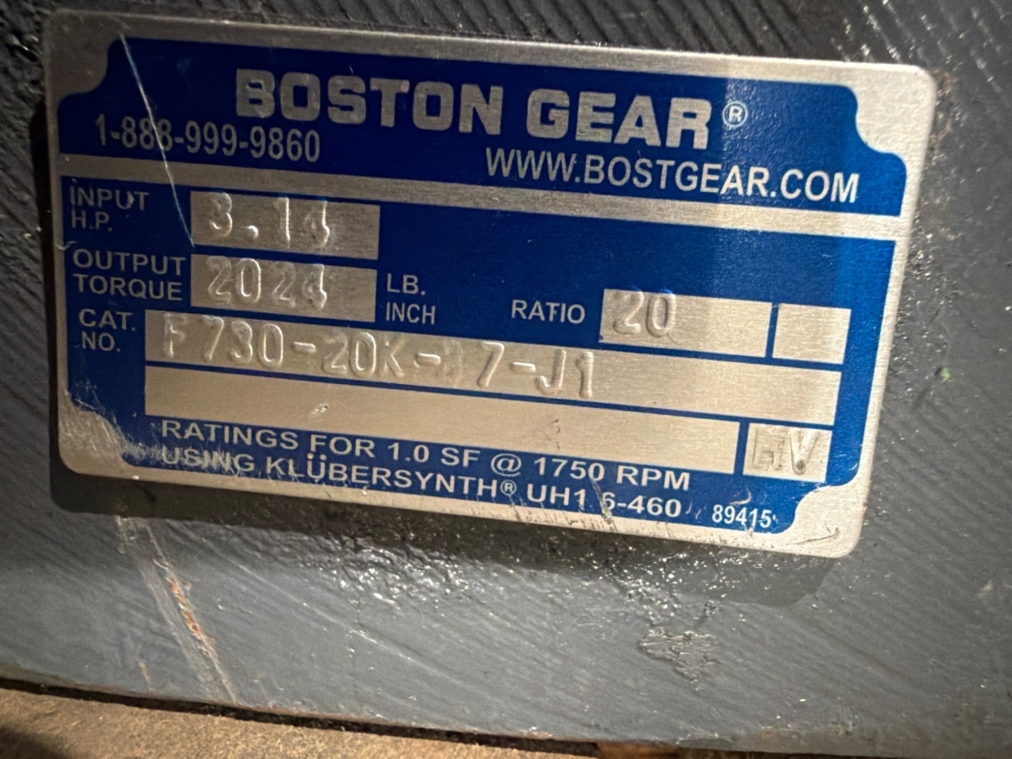 Boston Gear F730-20K-B7-J1 Worm Gear Reducer 20:1 Ratio USED 4