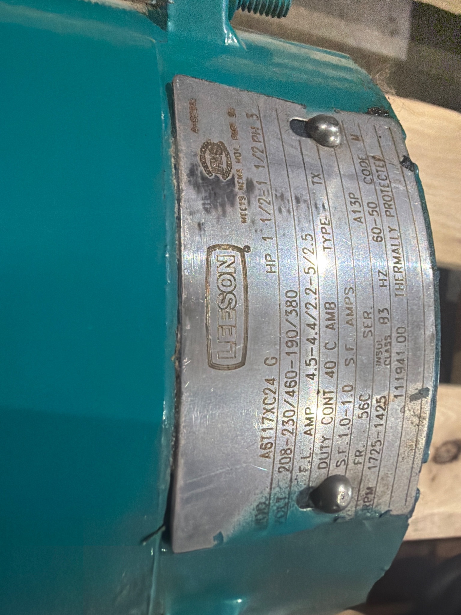 Leeson A6T17XC24 AC Motor 1.5 HP 1725 RPM 208-230/460V USED 5