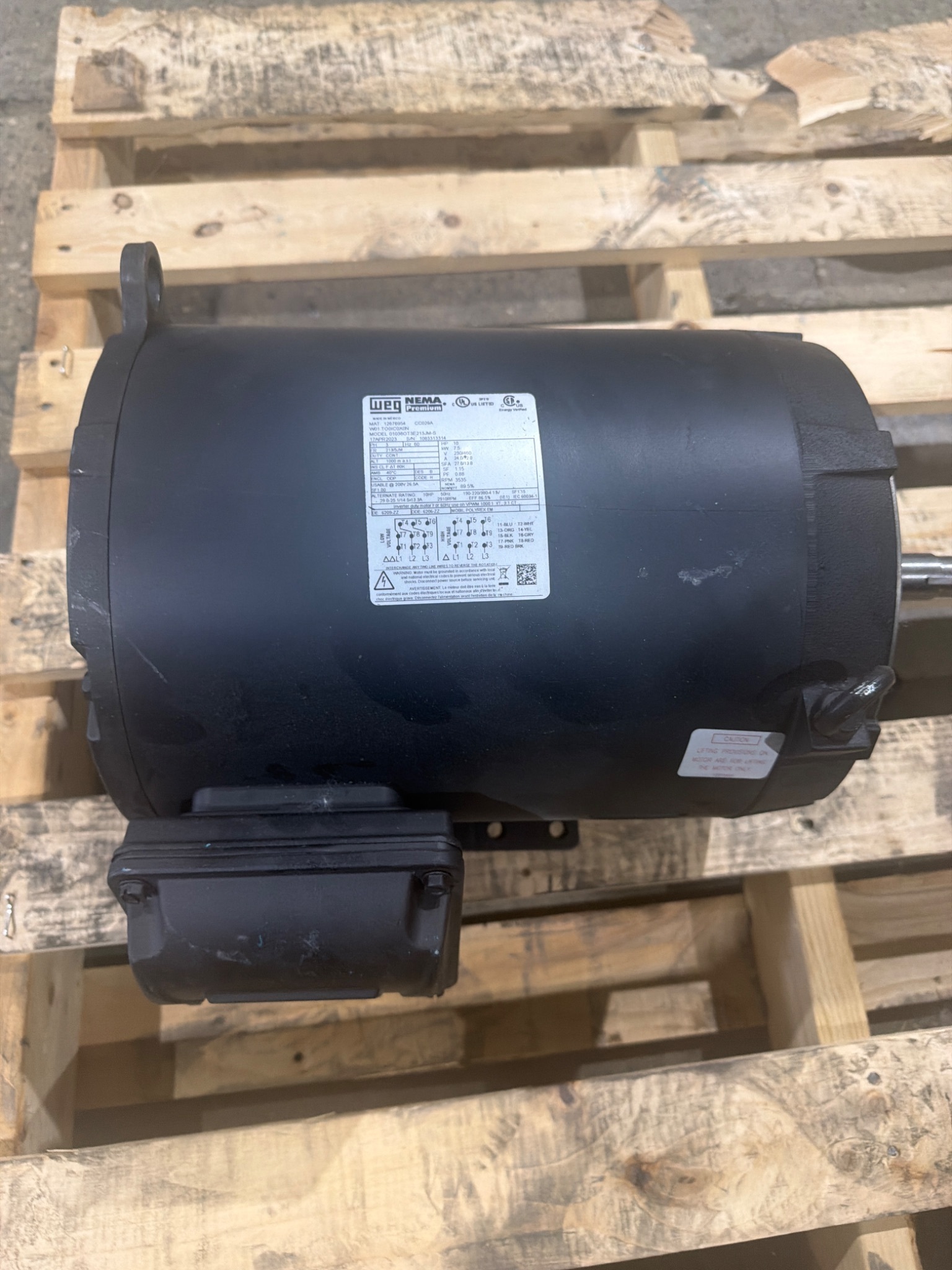 WEG 01036OT3E213JM-S 10 HP 3 Phase AC Motor 3535 RPM 230/460V USED 2