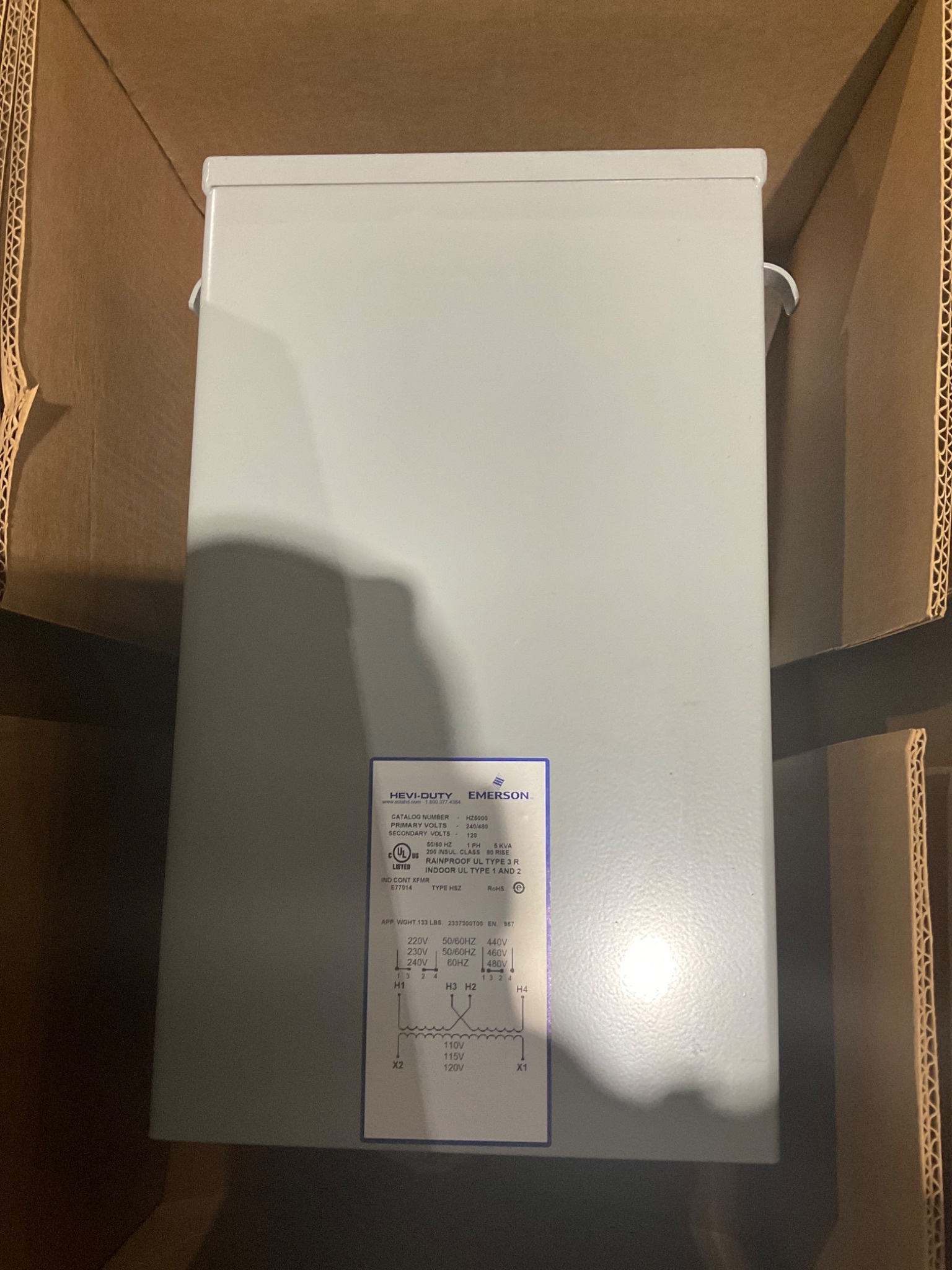 EMERSON HZ5000 5KVA Control Transformer 240/480V - 120V NEW 4