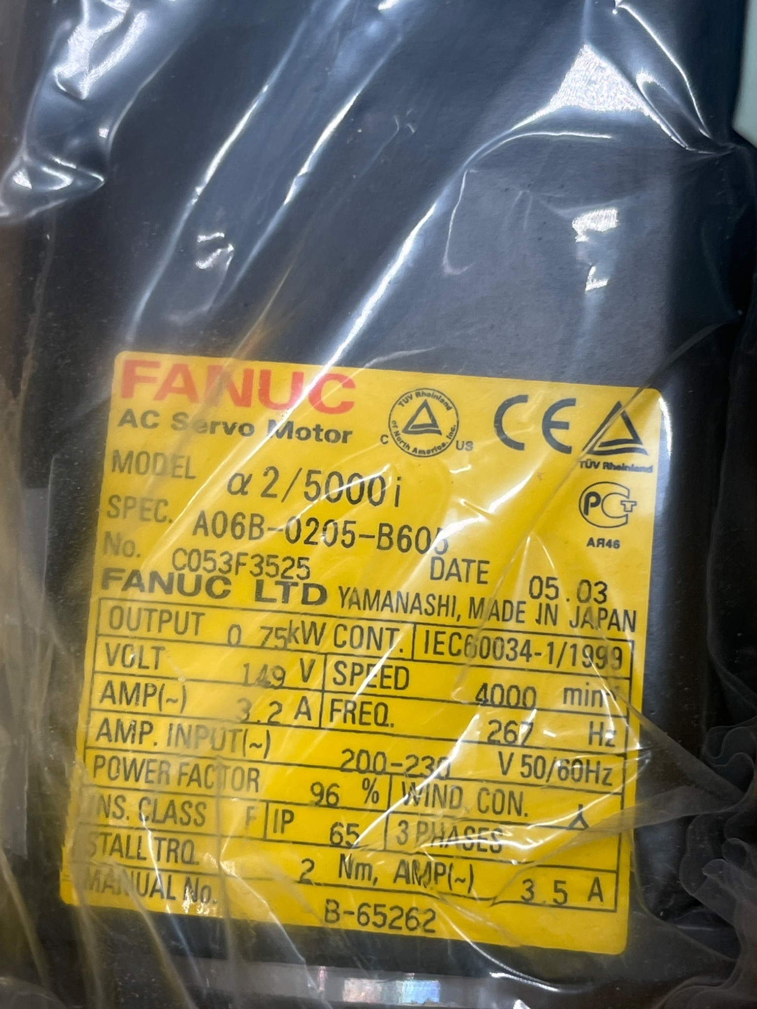 FANUC A06B-0205-B605 Alpha 2/5000i AC Servo Motor 0.75 kW 4000 RPM NEW 1