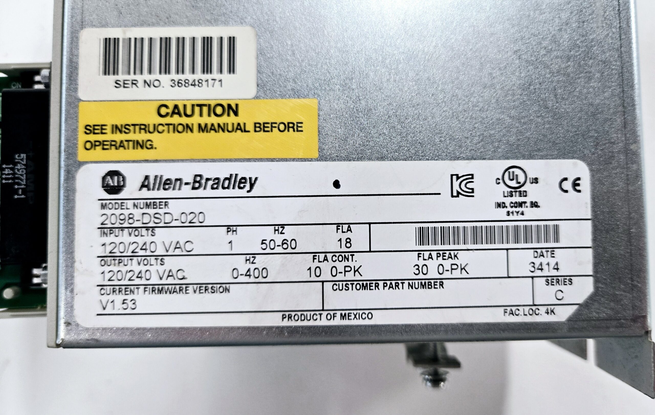 Allen-Bradley 2098-DSD-020/C Ultra3000 Servo Drive 120-240VAC USED 2