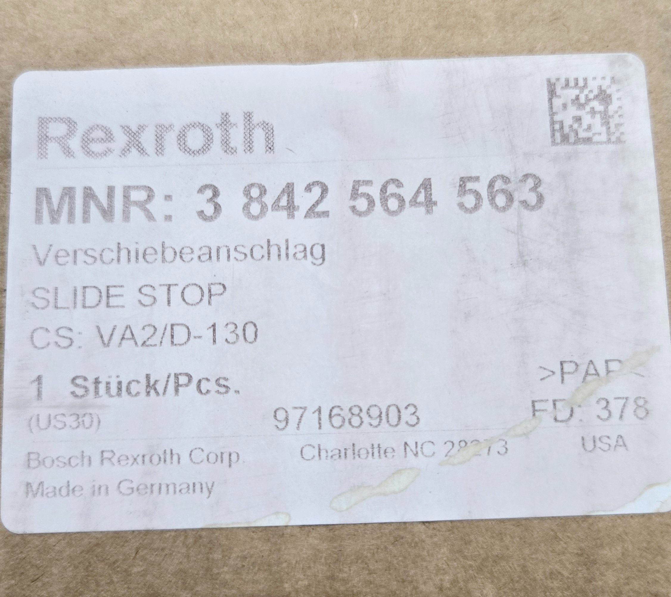 Rexroth 3842564563 Slide Stop NEW 3