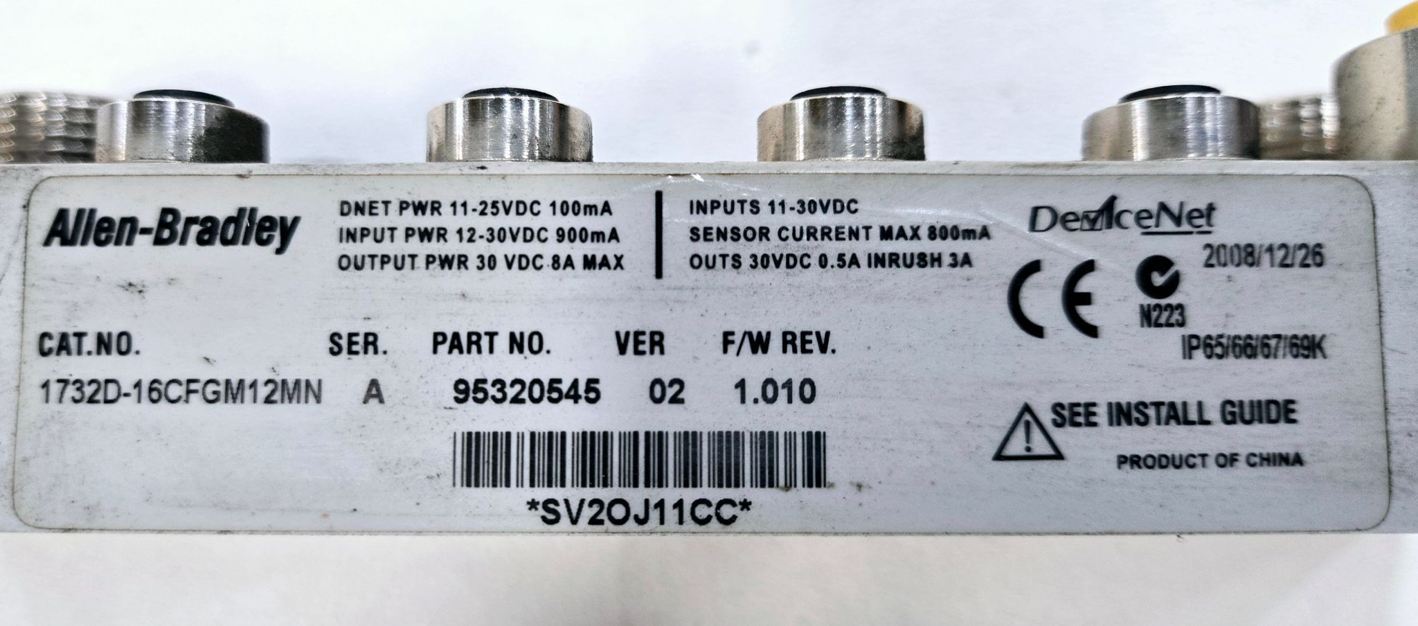 ALLEN BRADLEY 1732D-16CFGM12MN DeviceNet I/O Block USED 2
