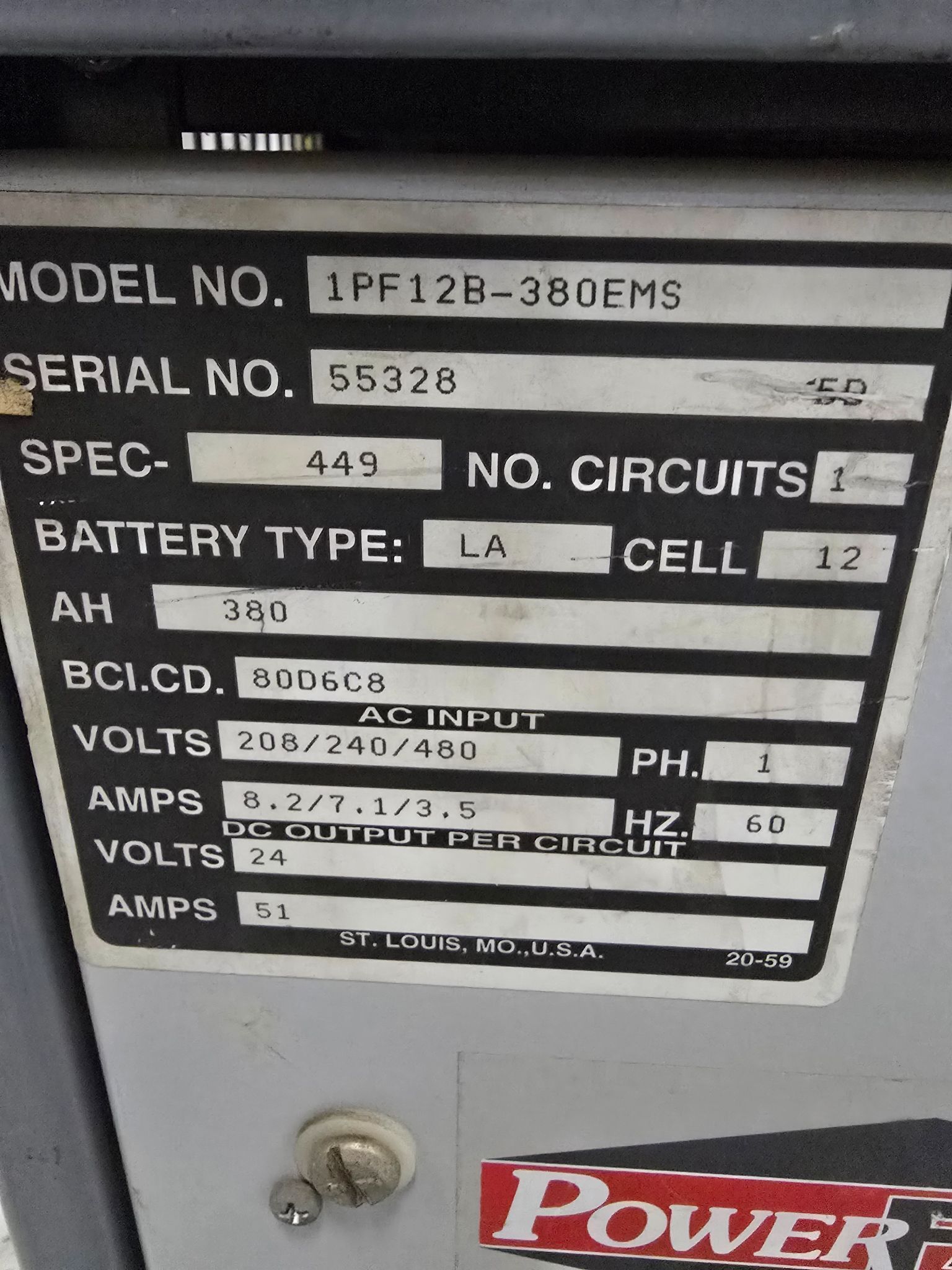POWER FACTOR 1PF12B-380EMS BATTERY CHARGER USED 3