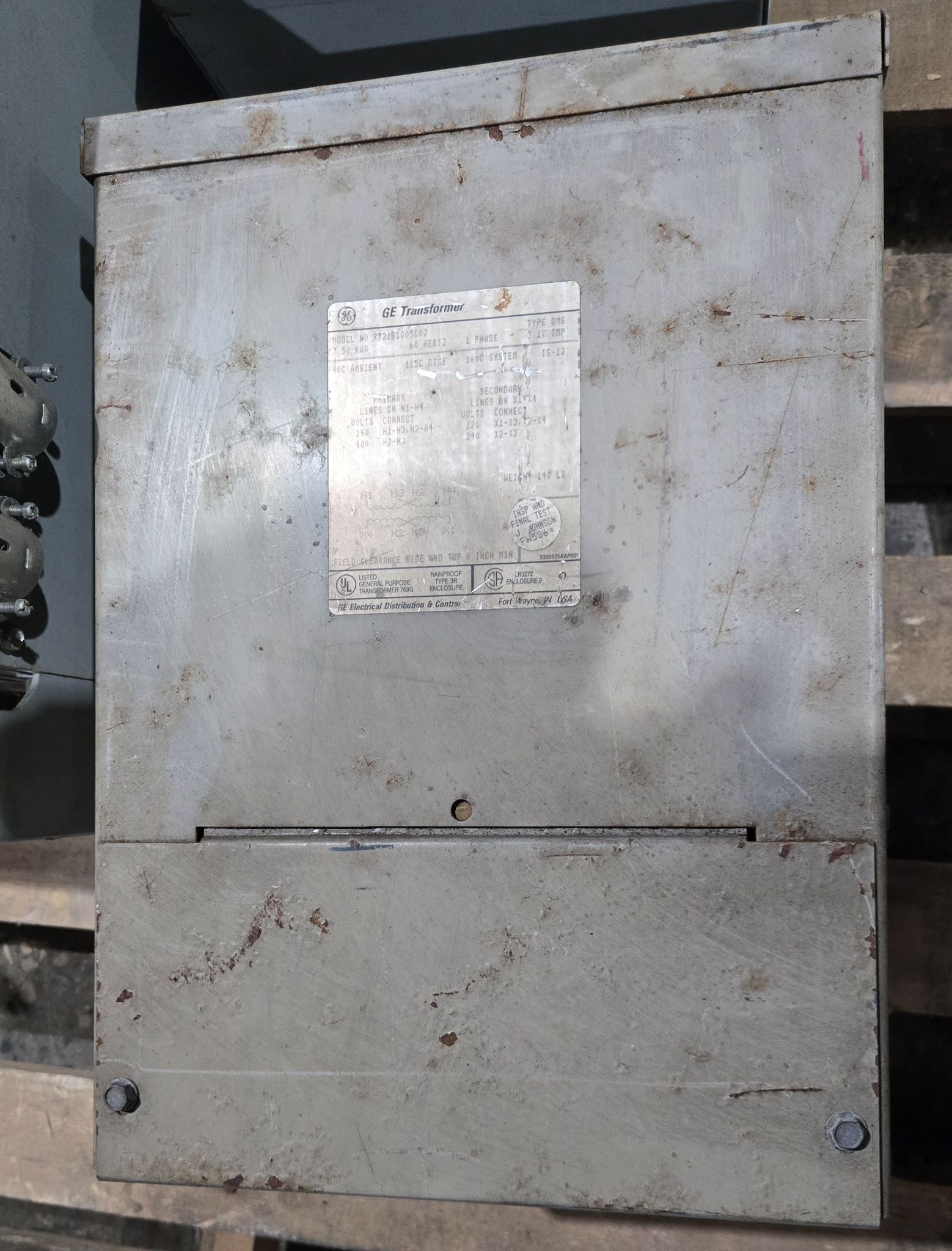 GENERAL ELECTRIC 9T21B1005G02 Transformer 240/480V - 120/240V, 7.5 kVa, 1PH USED 0