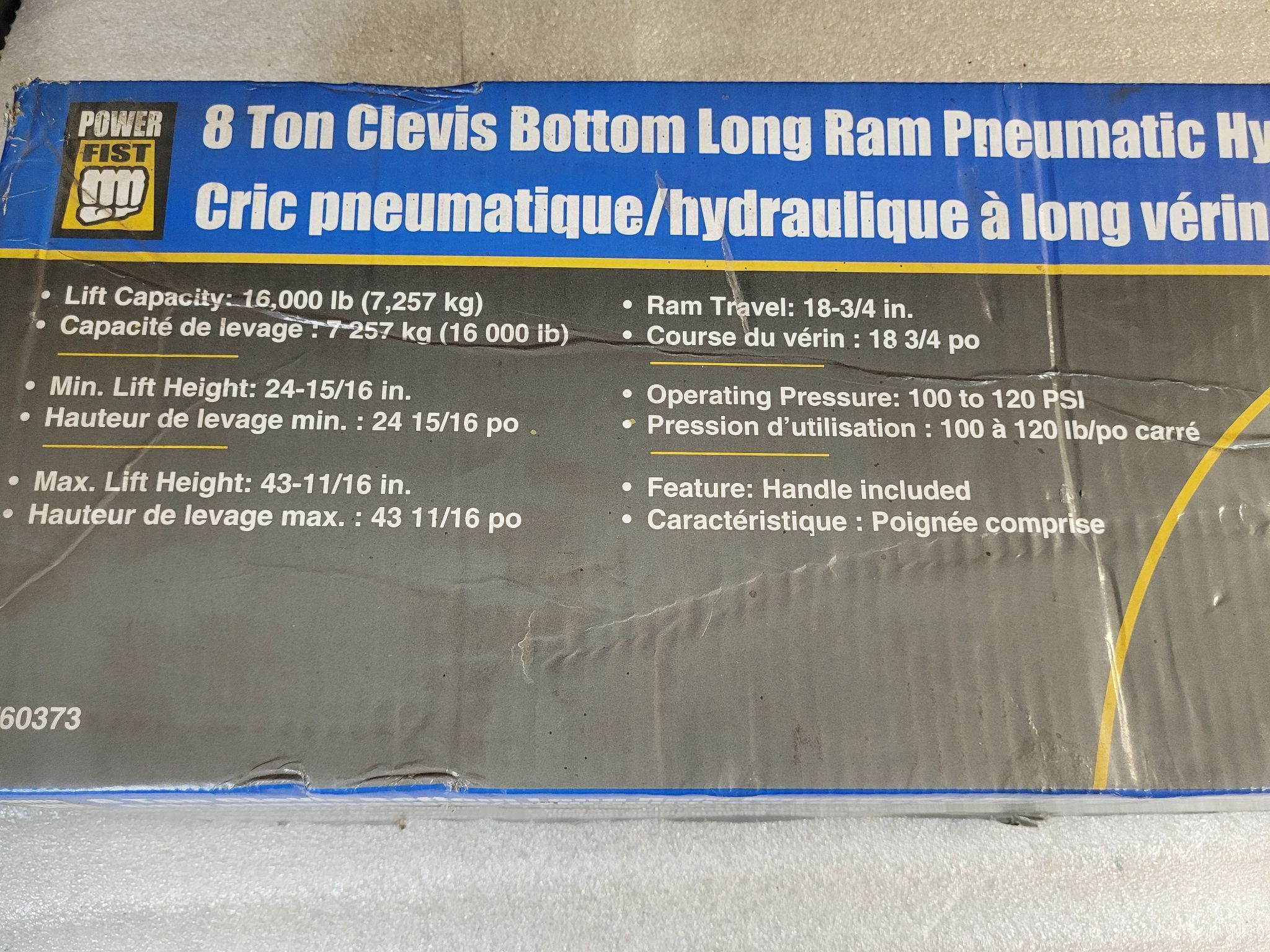 Powerfist 8760373 8 Ton Long Ram Pneumatic Hydraulic Jack NEW 1