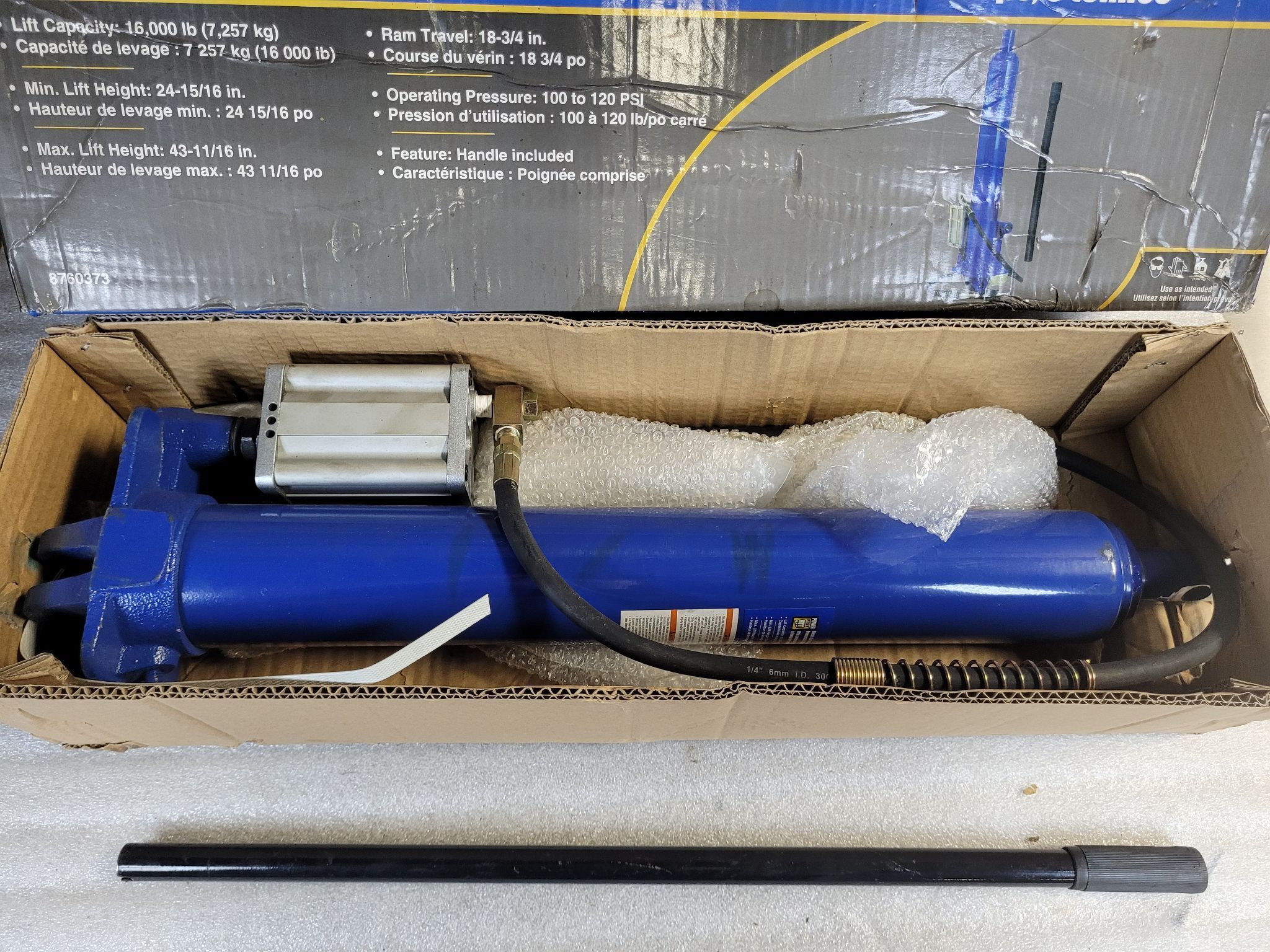 Powerfist 8760373 8 Ton Long Ram Pneumatic Hydraulic Jack NEW 2