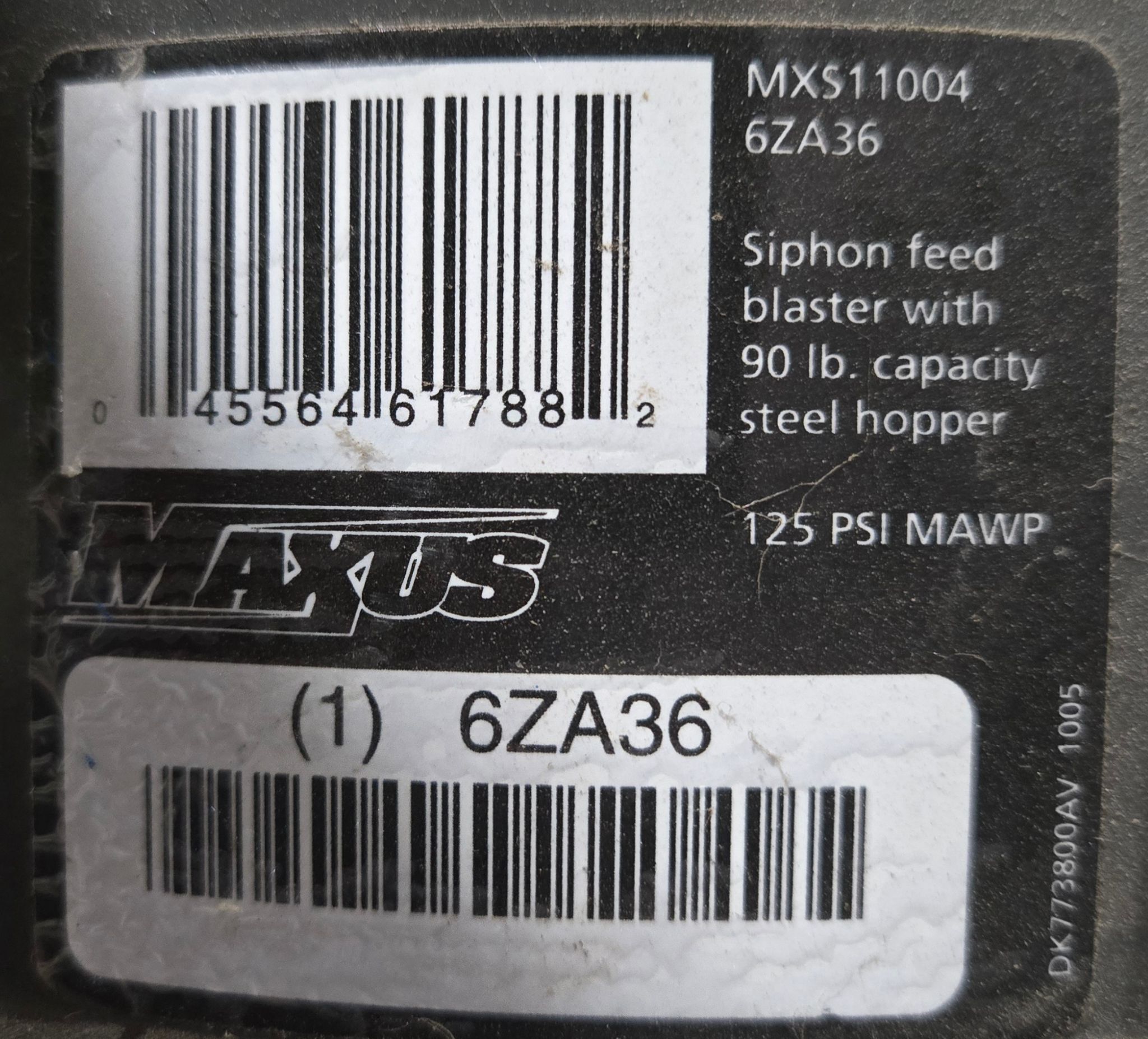 MAXUS 6ZA36 PORTABLE ABRASIVE BLASTER USED 3