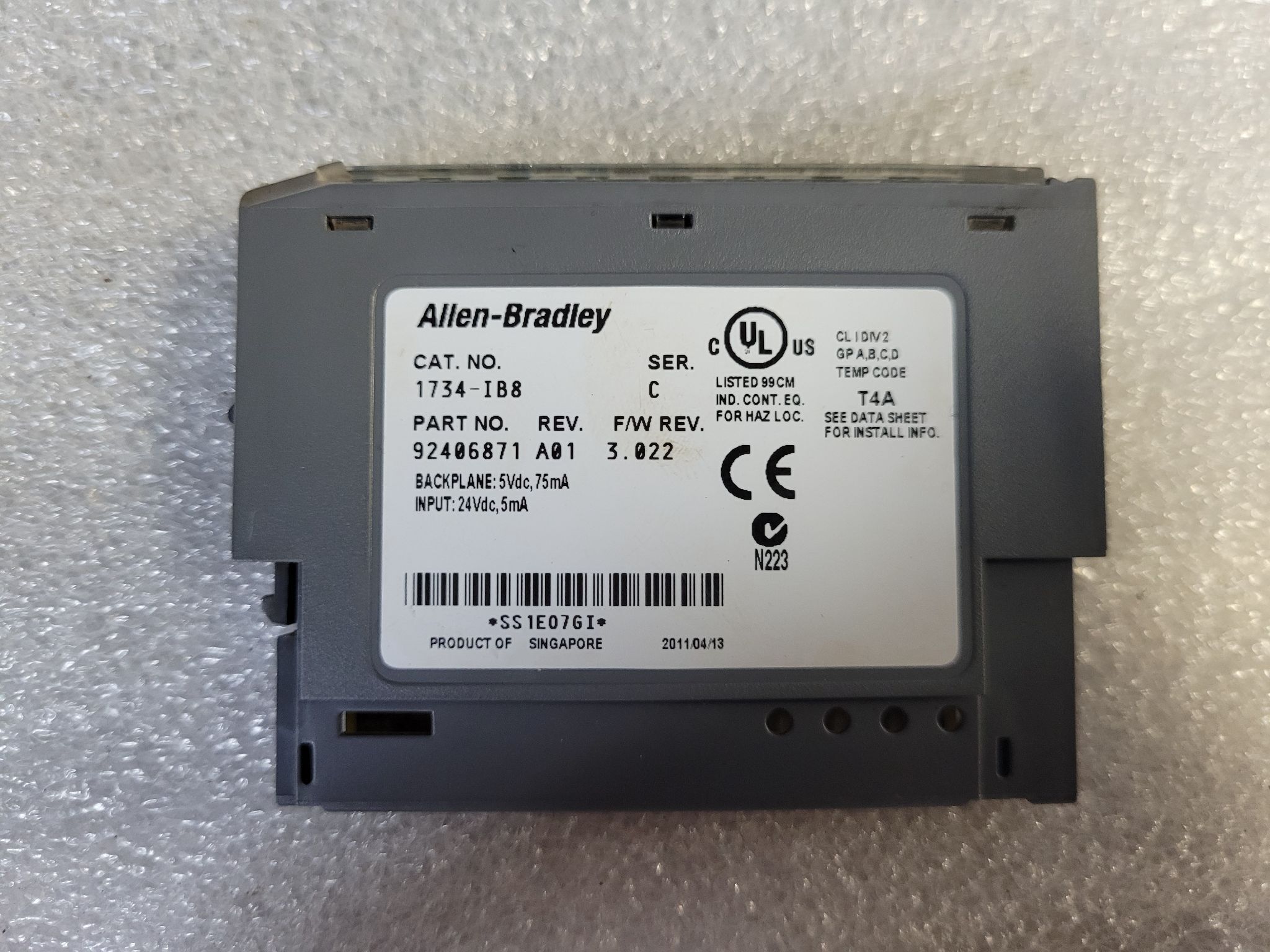 Allen Bradley 1734-IB8/C POINT I/O 24VDC Input Module USED 2