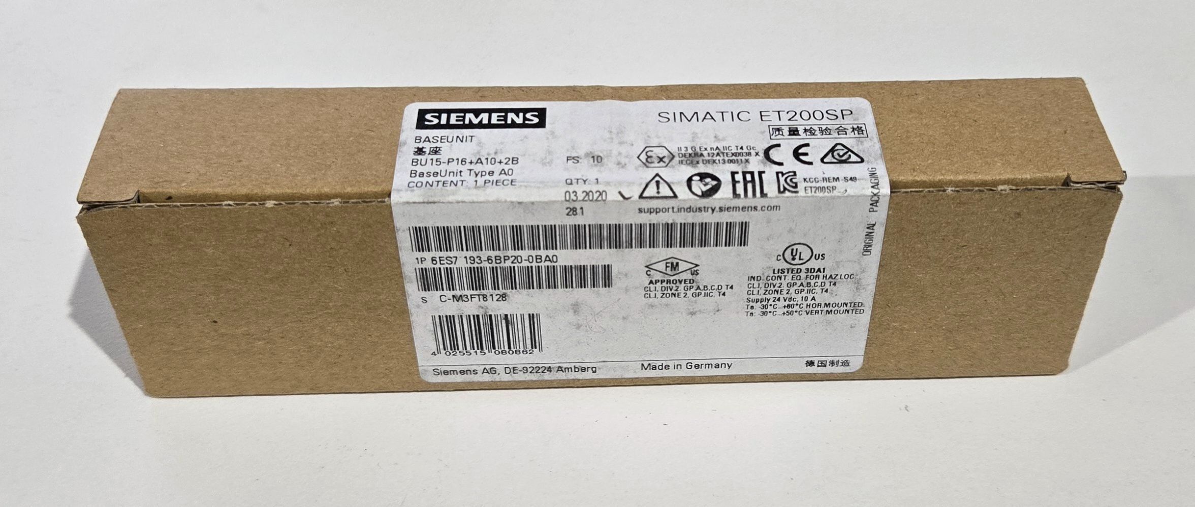 SIEMENS 6ES7 193-6BP20-0BA0 ET200SP BaseUnit NEW 0