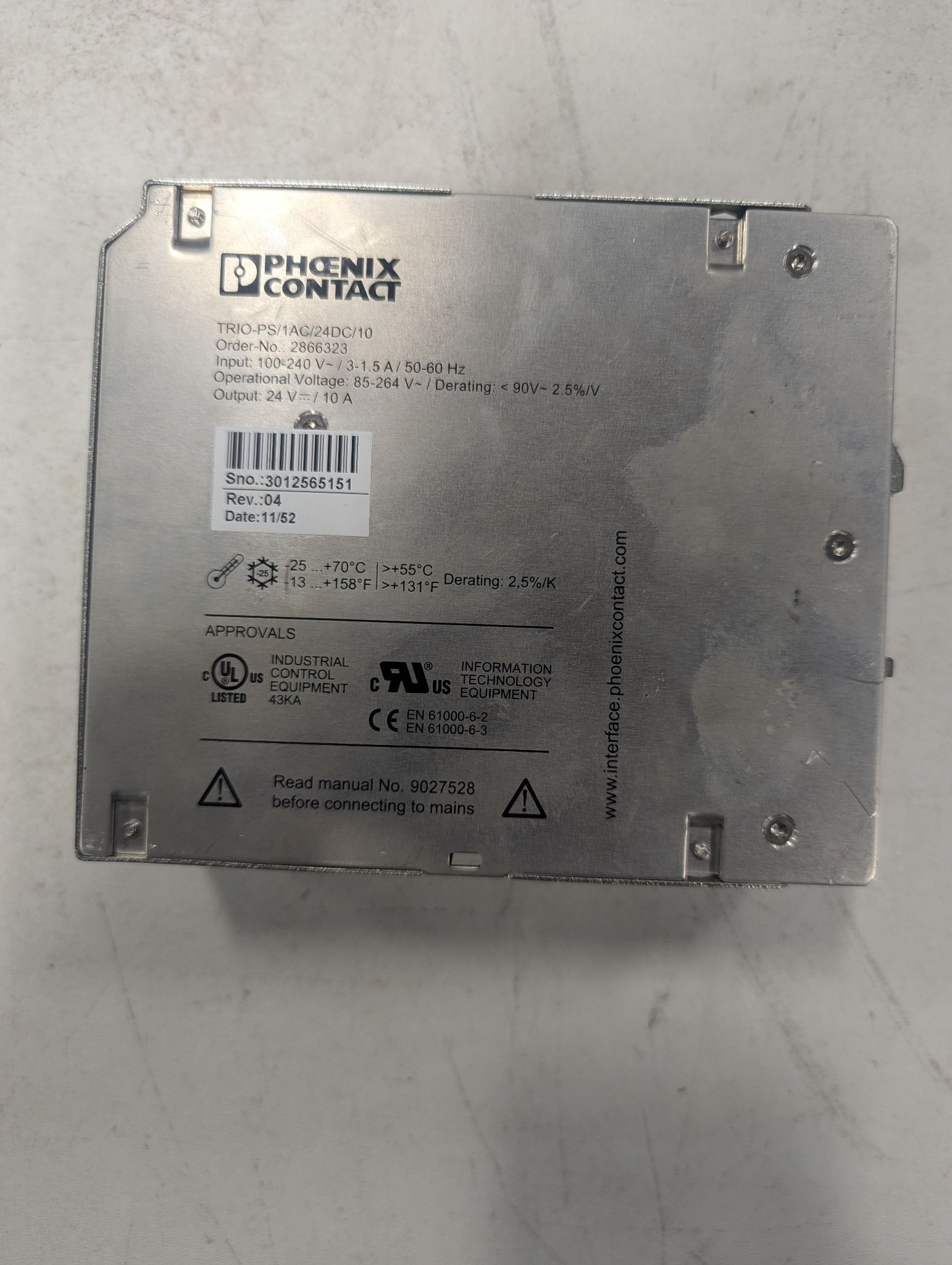 Phoenix Contact TRIO-PS/1AC/24DC/10 Power Supply 24V 10A USED 1
