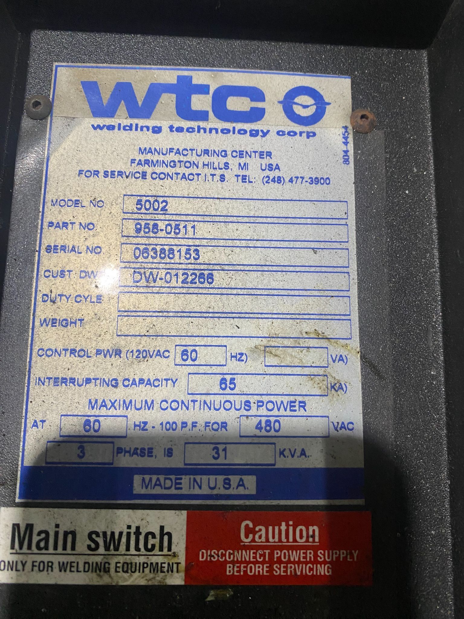 WTC - 5002 Weld Controller USED 1