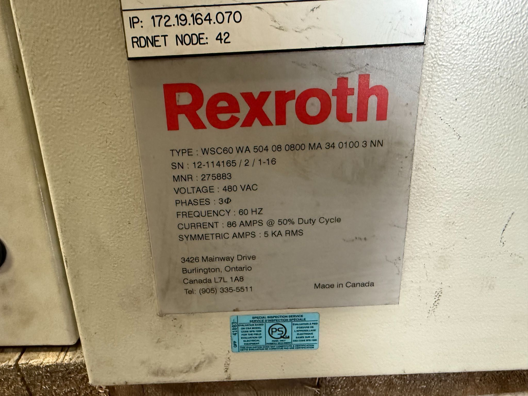 BOSCH REXROTH WSC60 WA 504 08 0800 MA 34 0100 3 NN Weld Controller USED 3