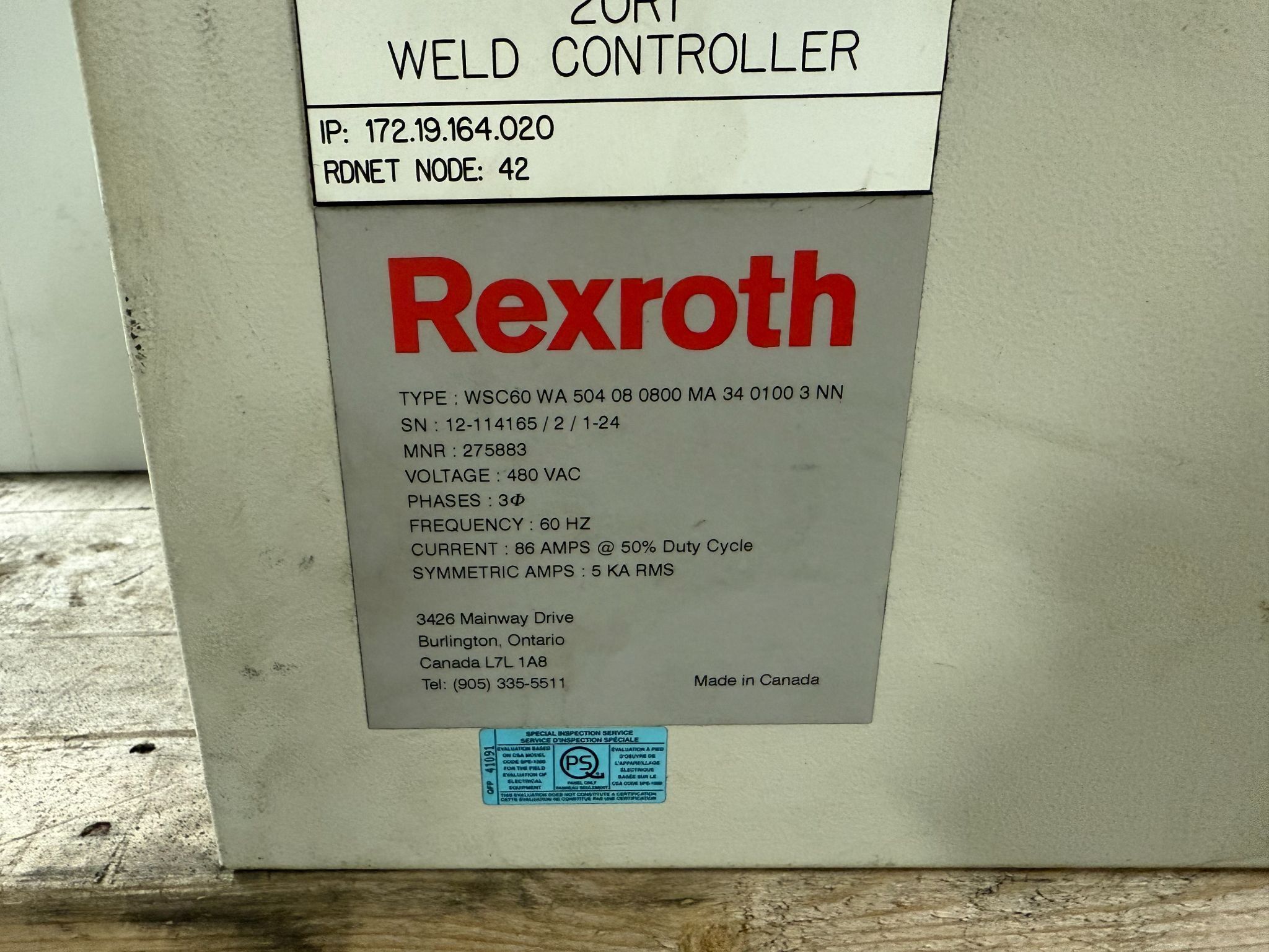 BOSCH REXROTH WSC60 WA 504 08 0800 MA 34 0100 3 NN Weld Controller USED 8