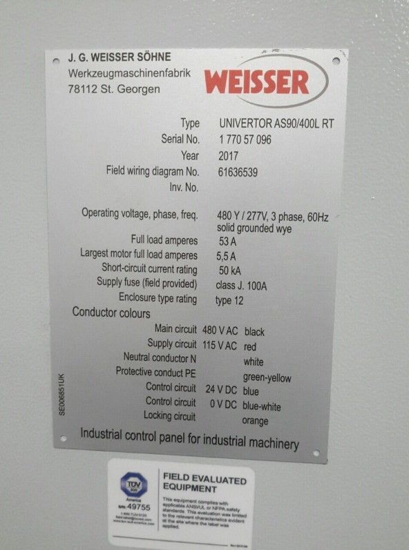 2017 WEISSER UNIVERTOR AS90/400L RT CNC LATHE 14