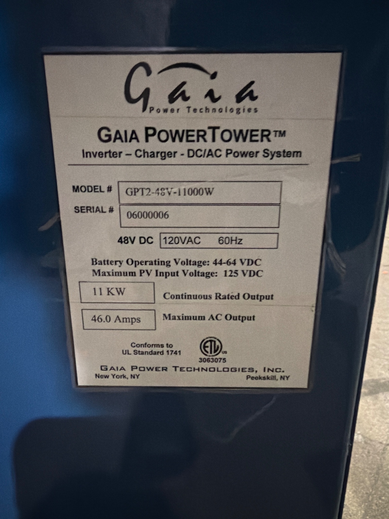 GAIA POWER TECHNOLOGIES GPT2‑48V‑11000W PowerTower Inverter Charger USED 4