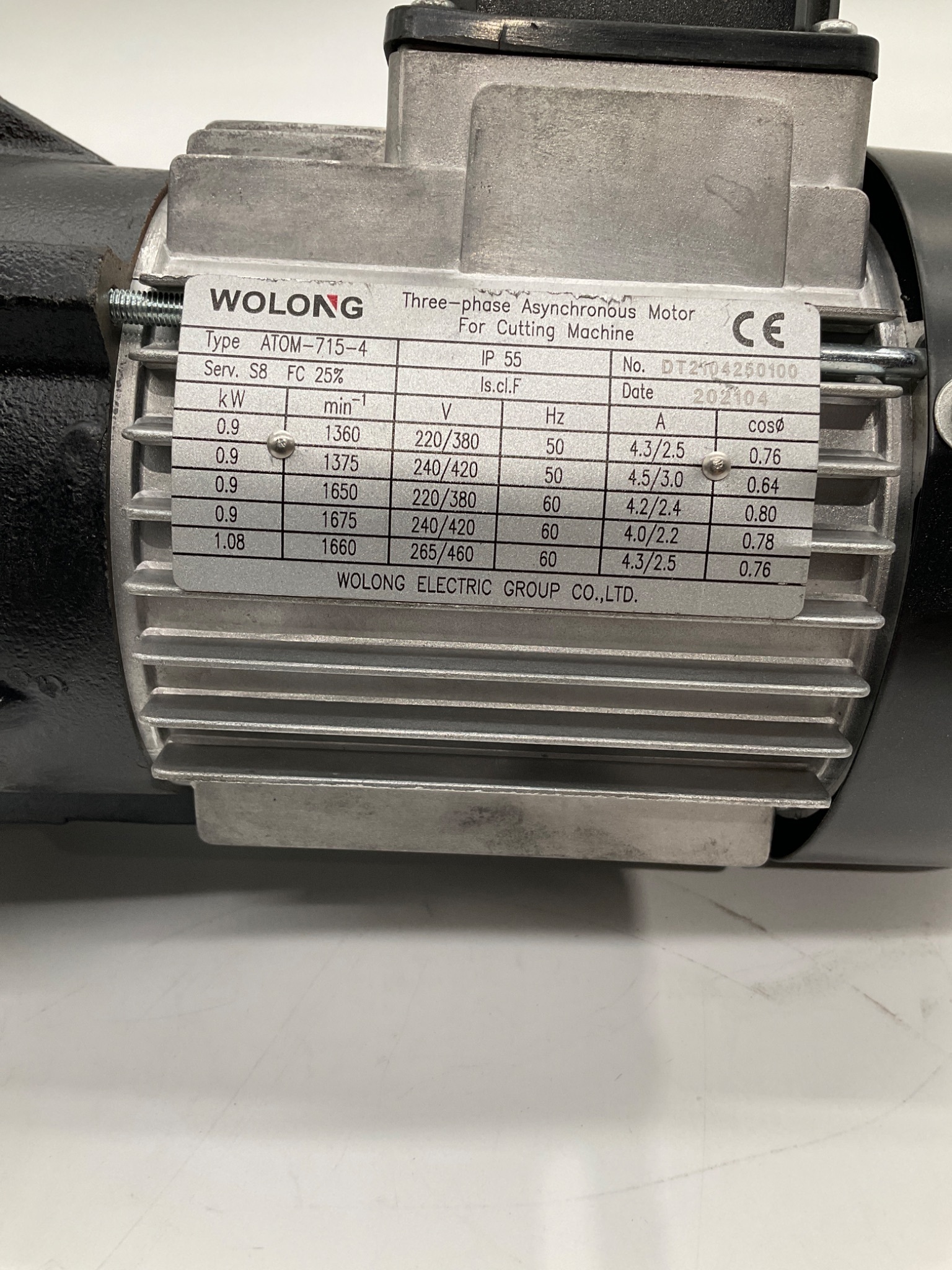 WOLONG ELECTRIC ATOM-715-4 Three-Phase Asynchronous Motor For Cutting Machine USED 1