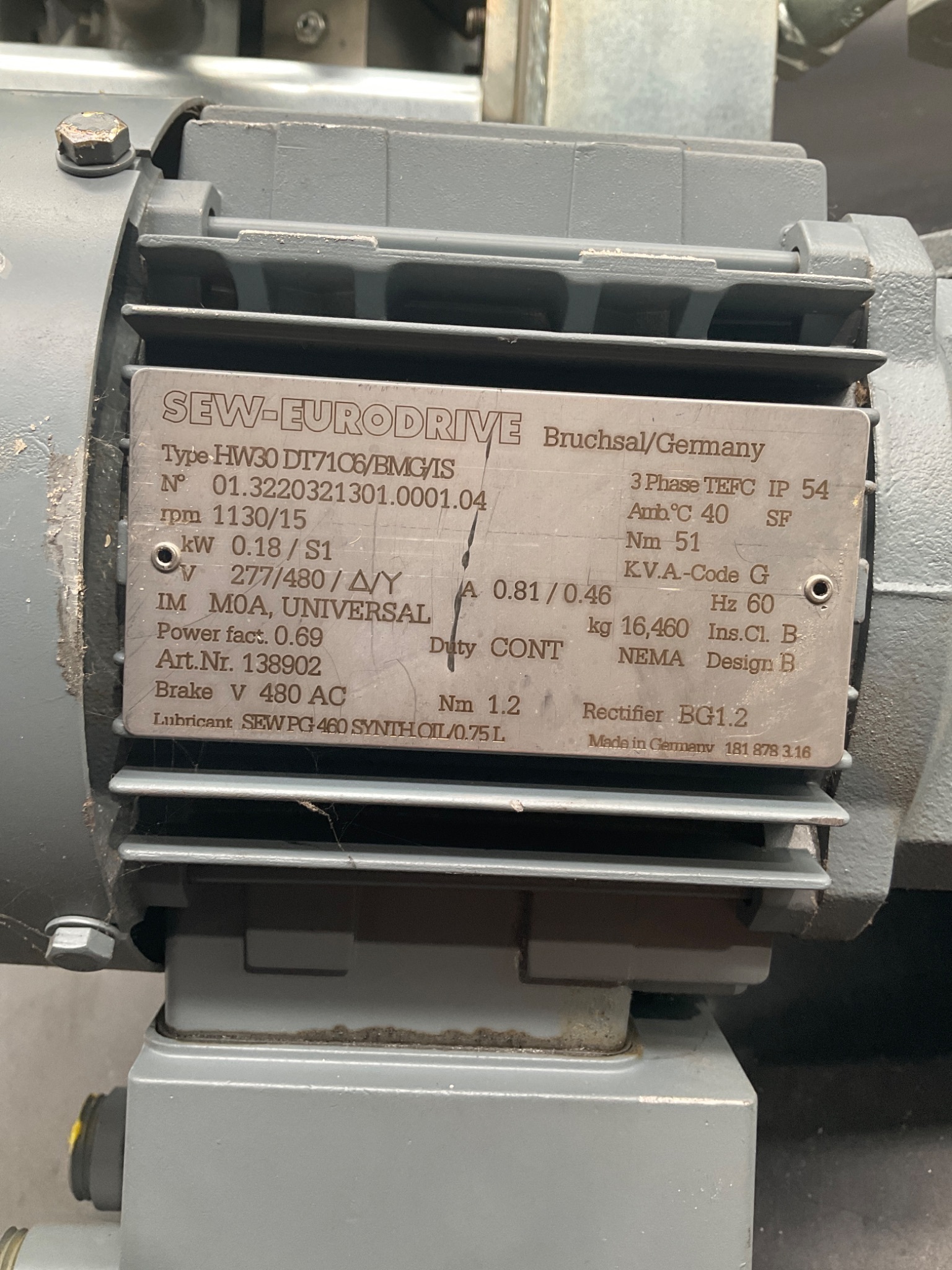 SEW-Eurodrive HW30 DT71D6/BMG/IS Gearmotor USED 6