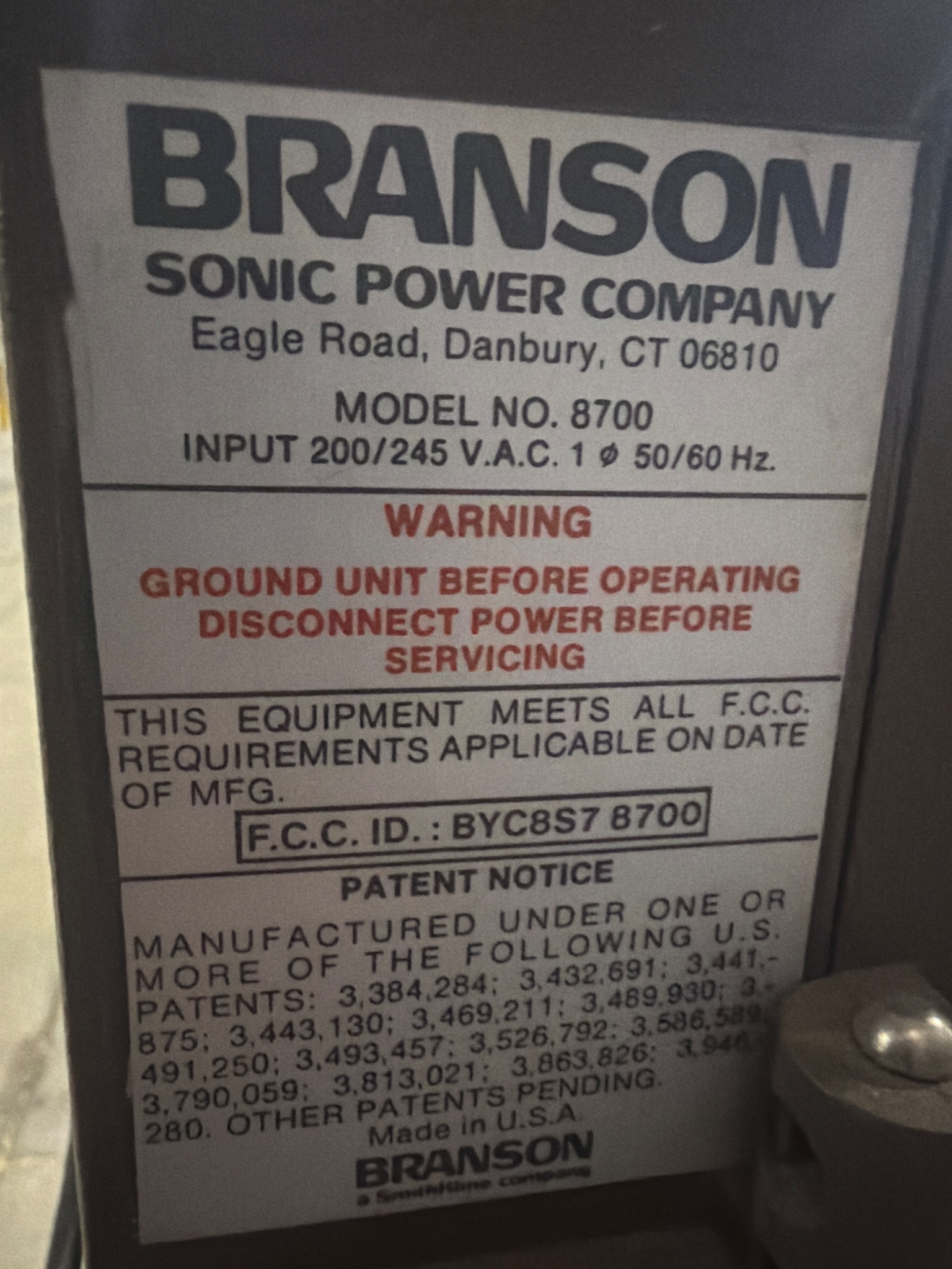 BRANSON 8700 Ultrasonic Welder USED 4