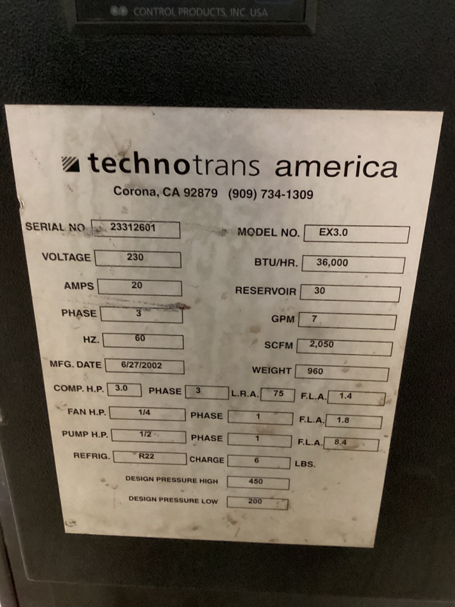 TECHNOTRANS EX3.0 Process Chiller USED 1