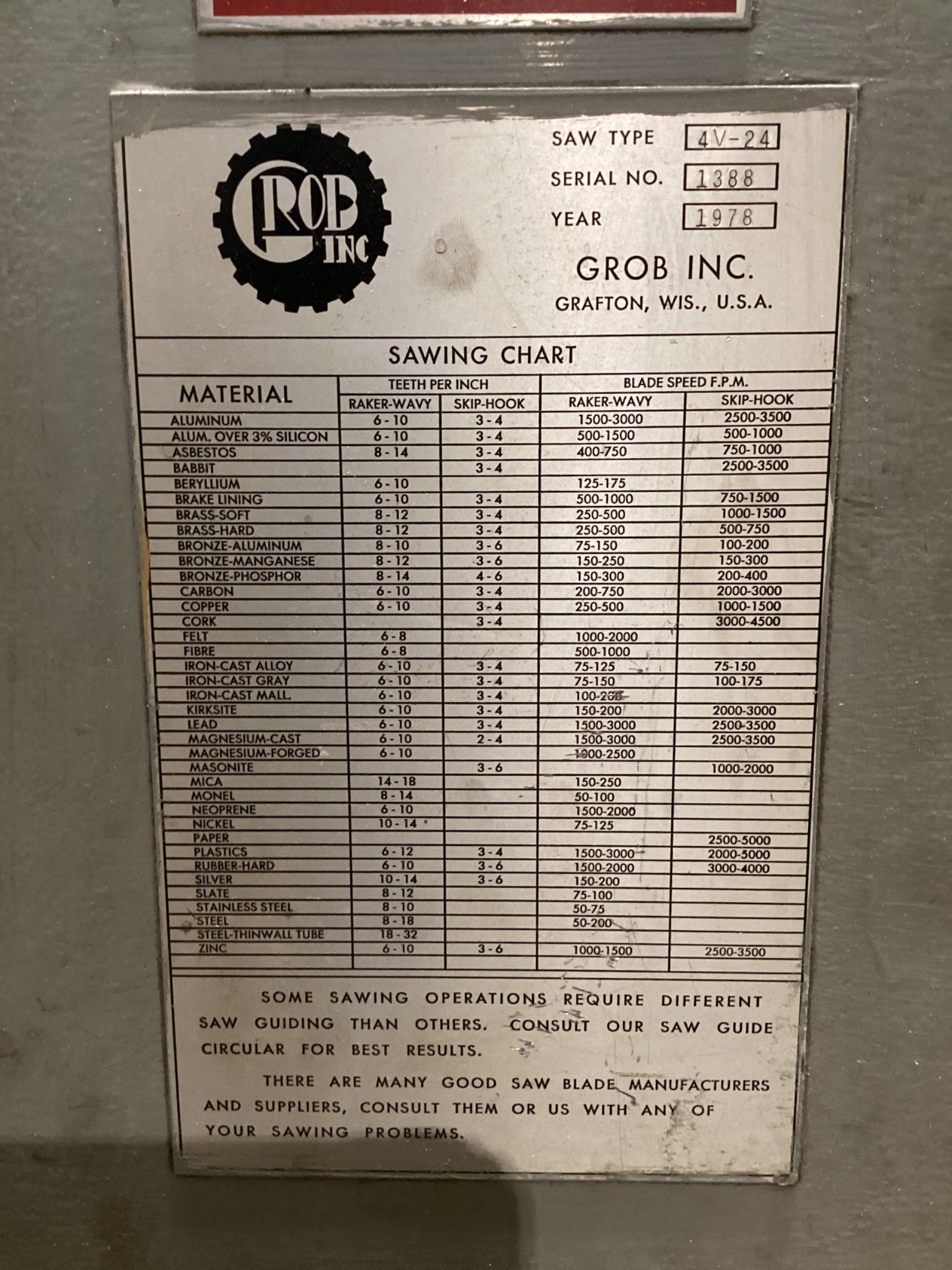 GROB 4V-24 Vertical Bandsaw USED 1
