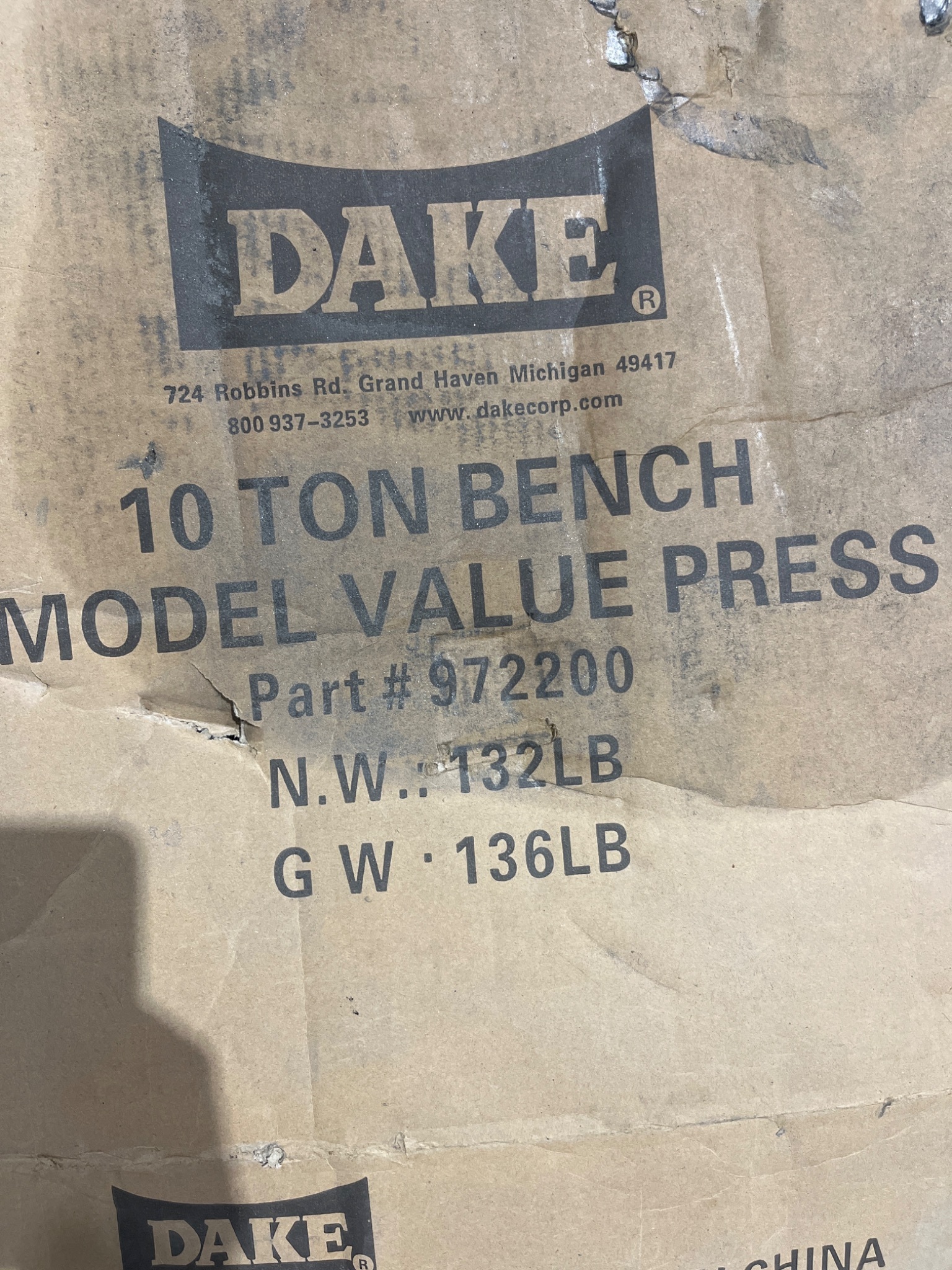 Dake 972200 10 Ton Bench Press NEW 6
