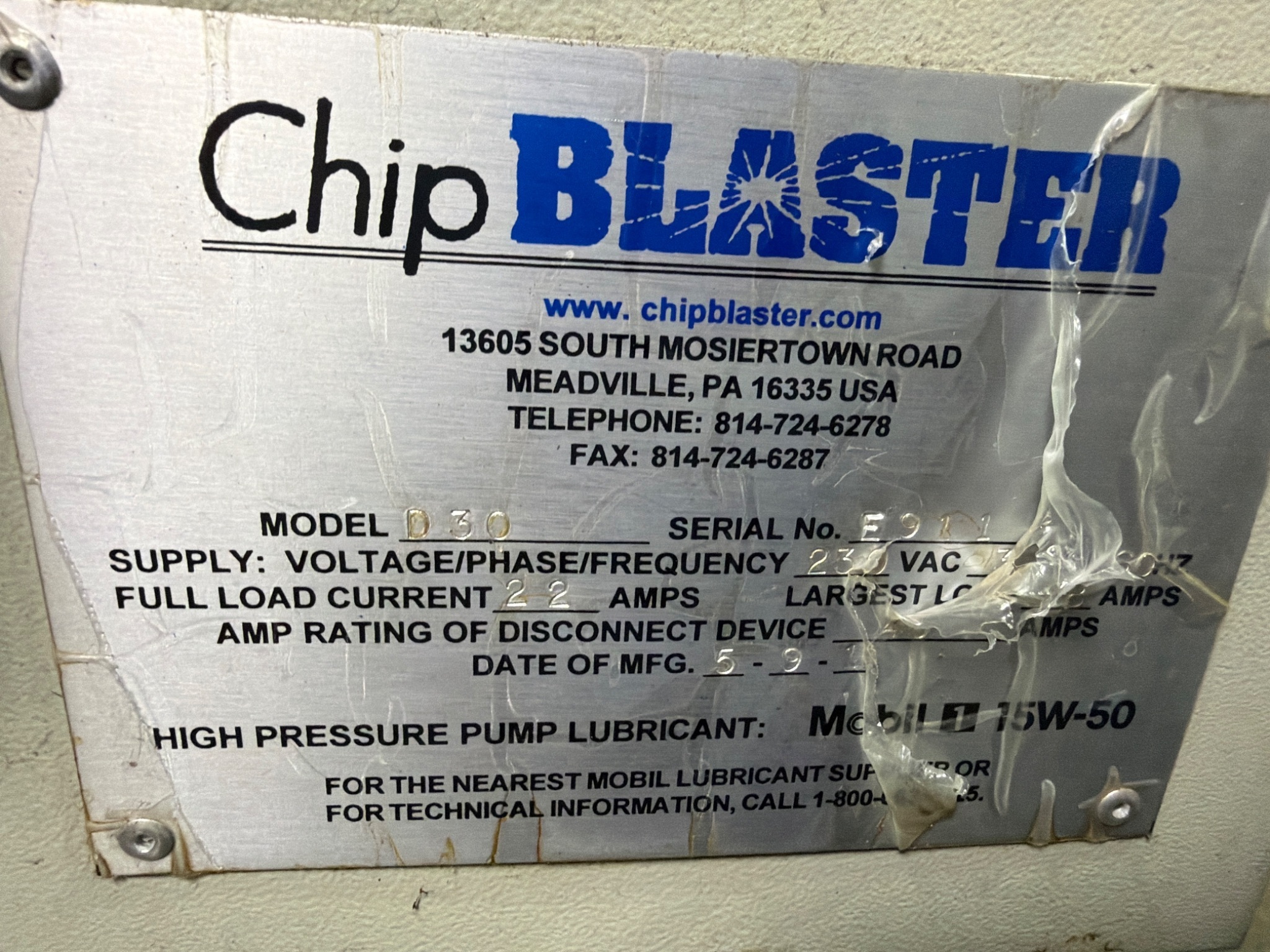 CHIPBLASTER D30 High-Pressure Coolant System USED 5