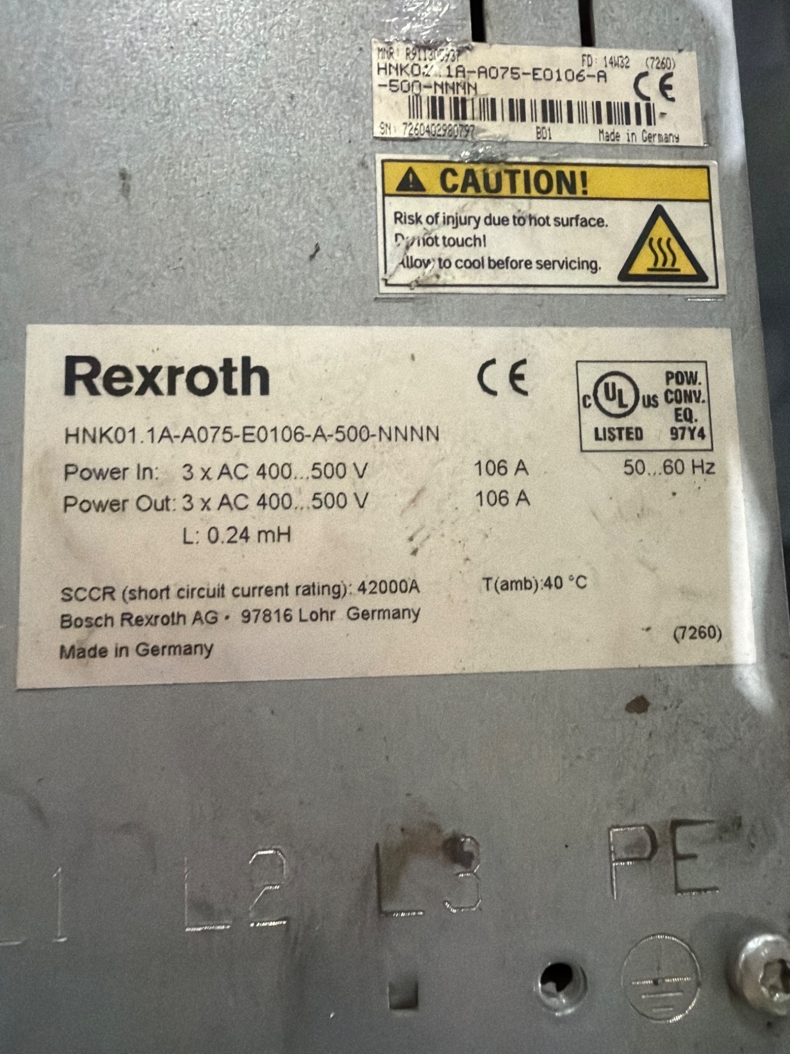 Rexroth HCS03.1E-W0150-A-05-NNBV & HNK01.1A-A075-E0106-A-500 USED 6