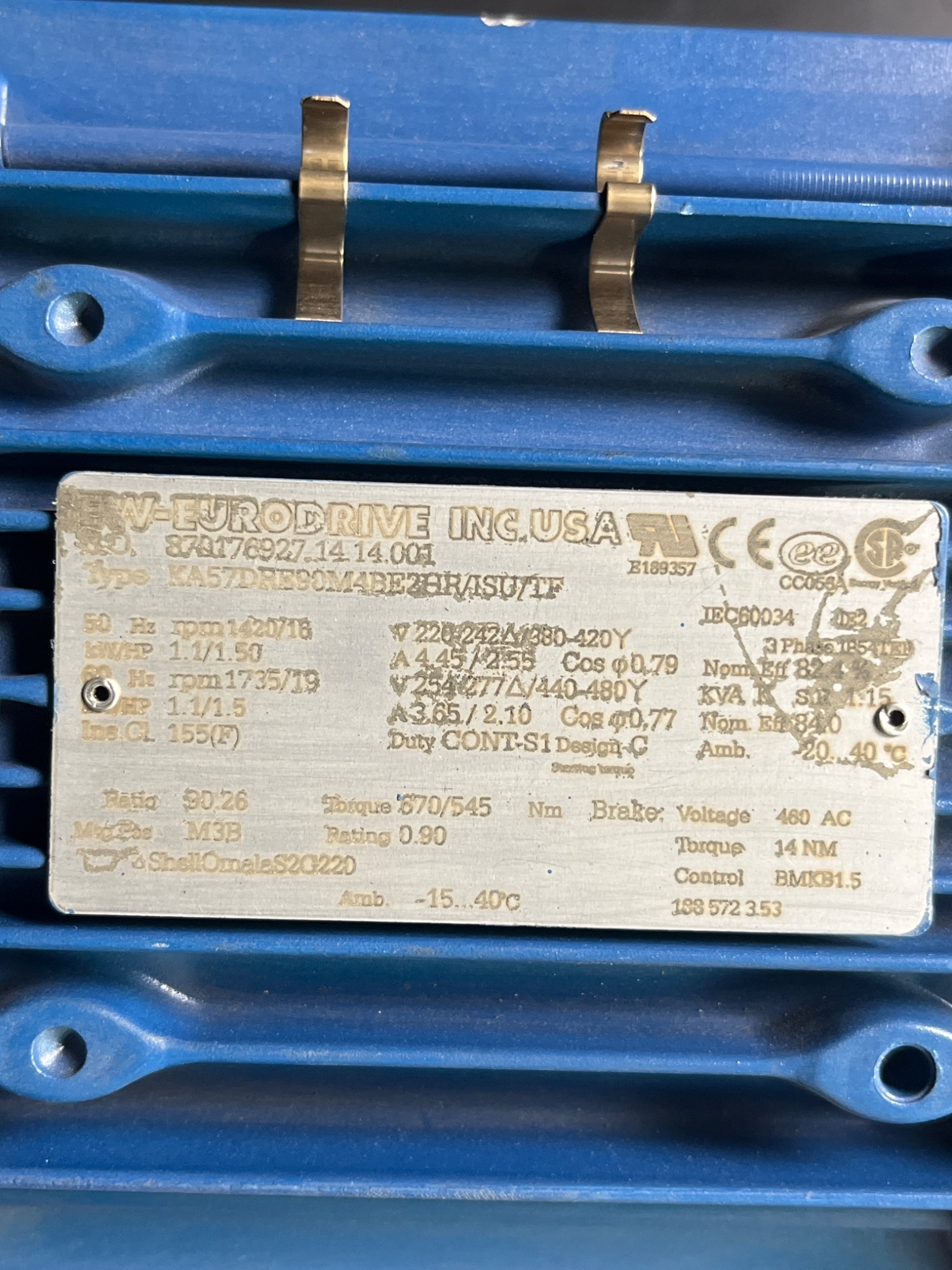 SEW-EURODRIVE KA57 DRE90M4/BE2HR/ISU/TF Gearmotor USED 5