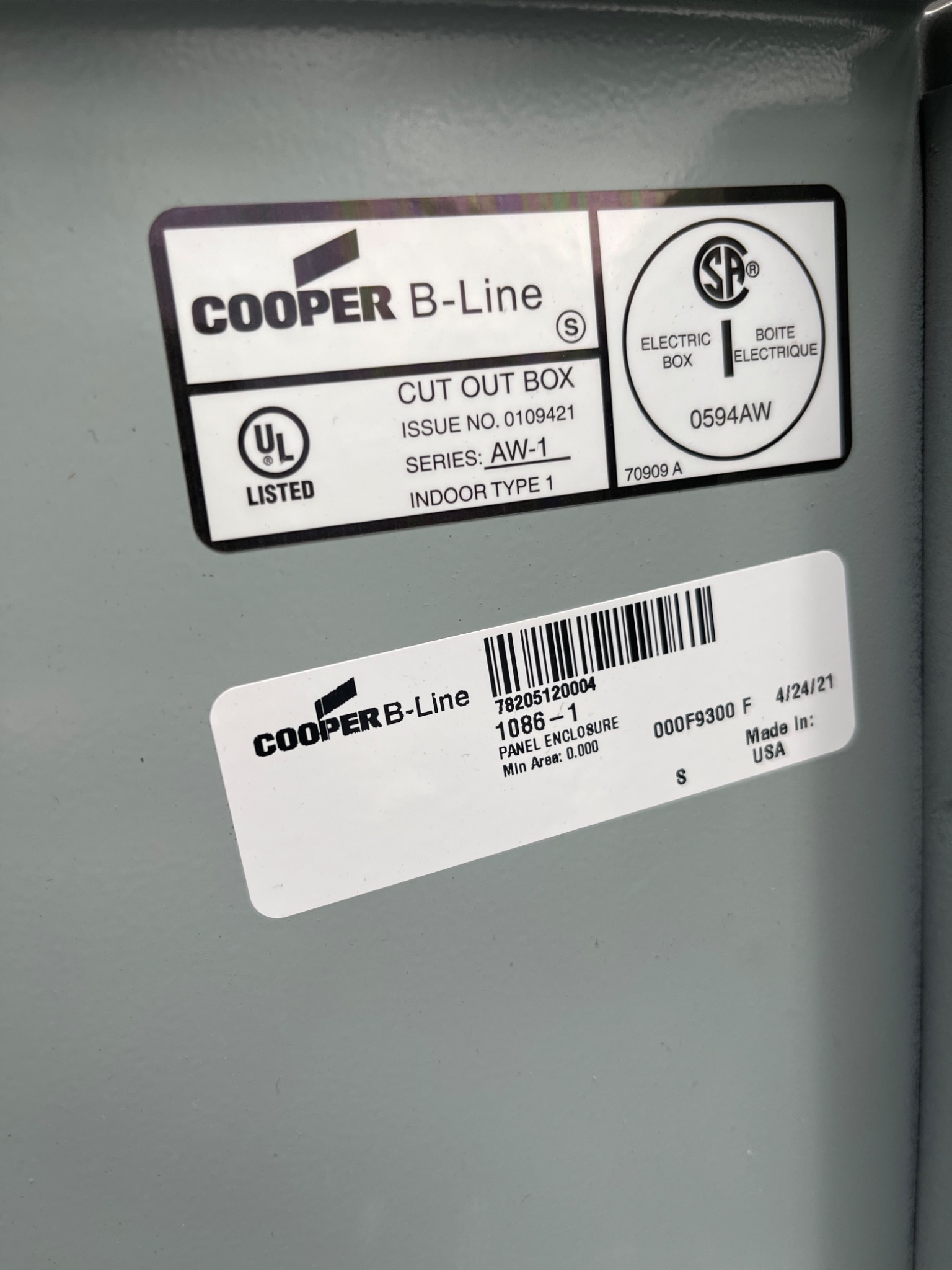 COOPER B-LINE 1086-1 Motor Starter Control Panel USED 5