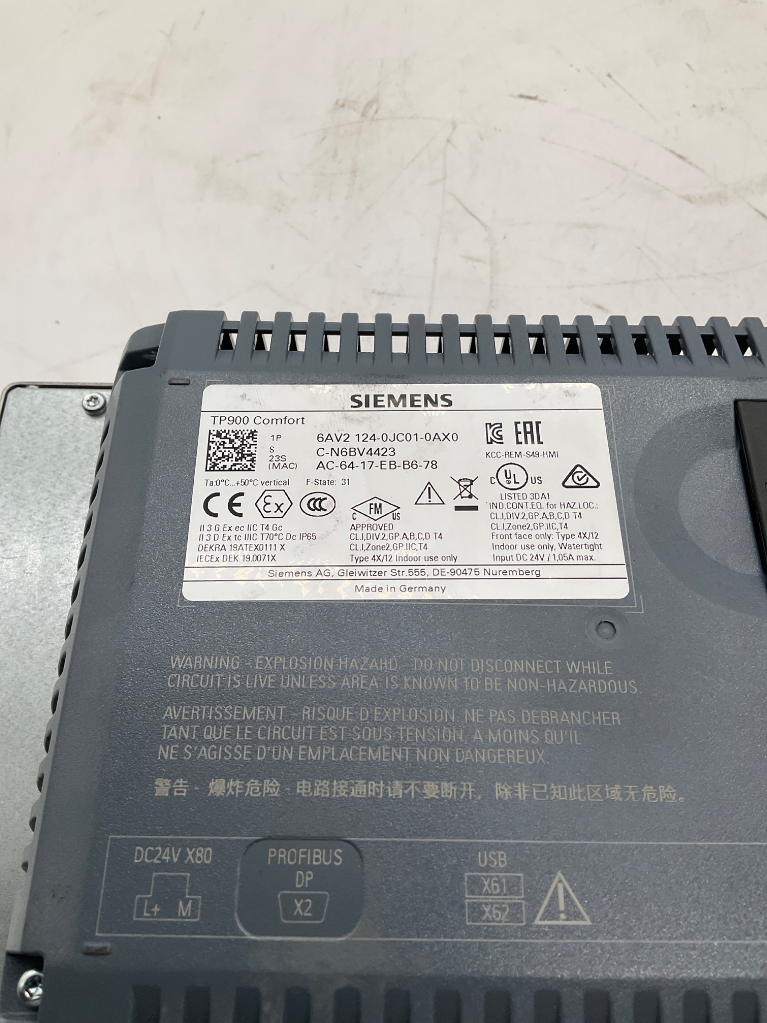 SIEMENS 6AV2124-0JC01-0AX0 SIMATIC HMI TP900 Comfort USED 3